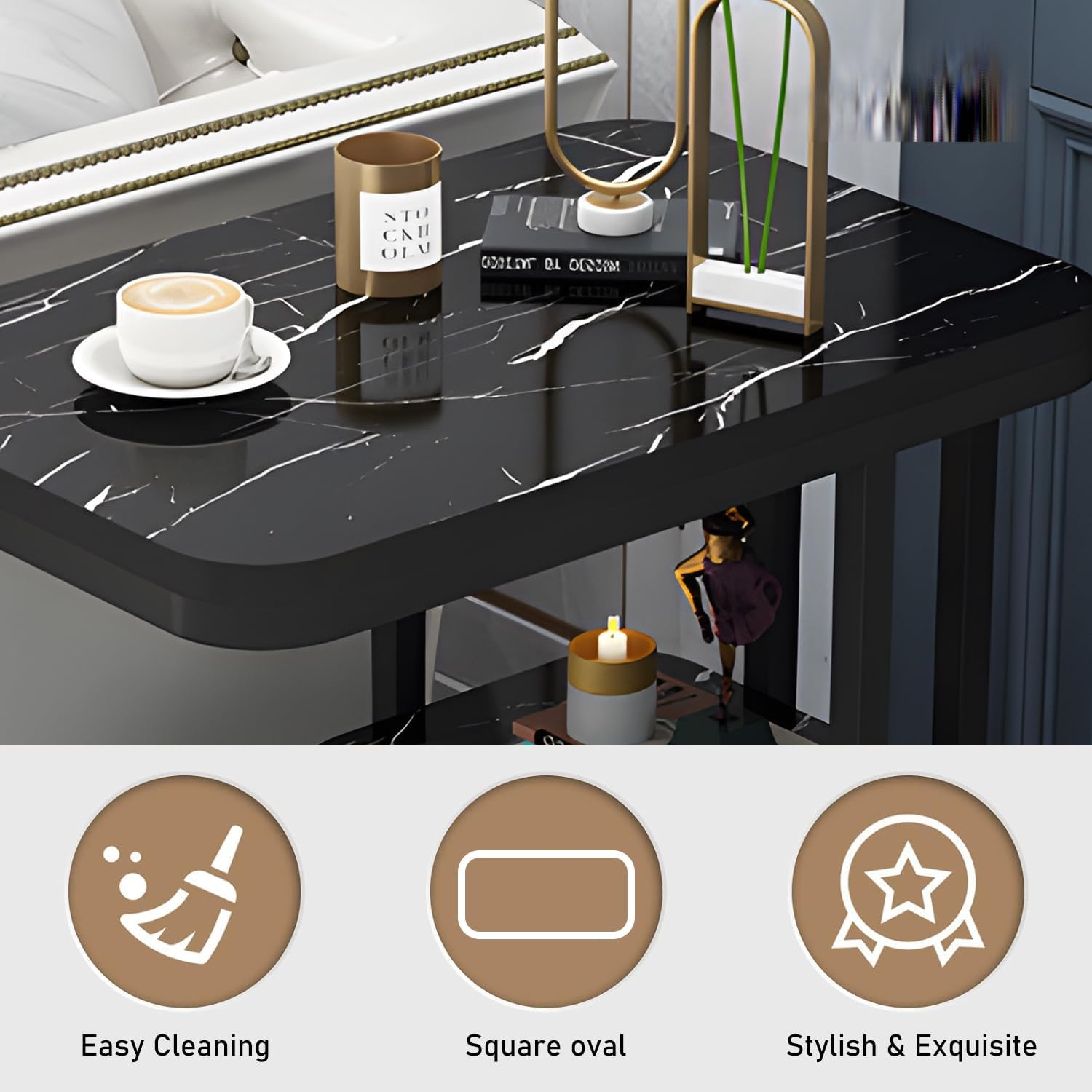 Square Side Table,2-Tier Sturdy C Shaped End with Storage Narrow Side Table for Living Room Bedroom with Metal Frame,Bedside Table Sofa Couch Table for Space Bedroom Metal Nightstand Sofa (Black) image number 6