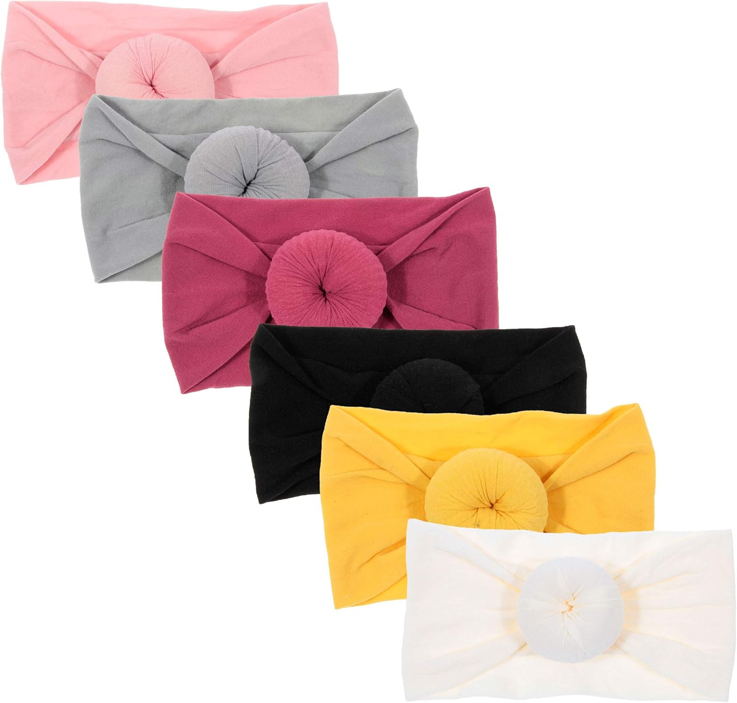 Nishine 6 Pack Cute Toddler Baby Girls Elastic Soft Nylon Headwraps Infant Knot Bow Headband Turban
