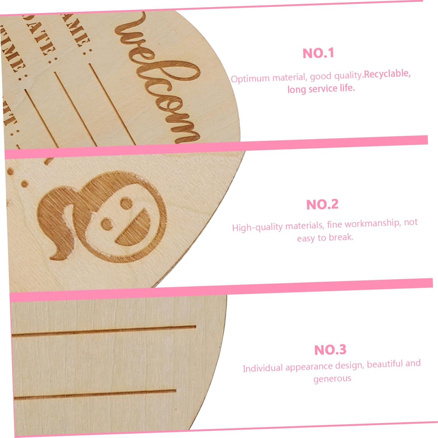 HANABASS 6Pcs Wooden Birth Milestone Cards Newborn Monthly Announcement Signs Durable Photo Props for Girl Milestone Photography image number 3