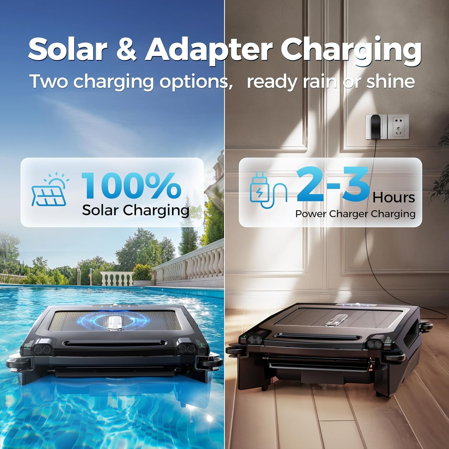 Solar Powered Pool Skimmer Robot Cleaner, Automatic Solar Pool Skimmer Robot Pool Cleaner Robot Pool Robot Pool Net Skimmer with Basket Automatic Obstacle Avoidance Dual Charging Options image number 6