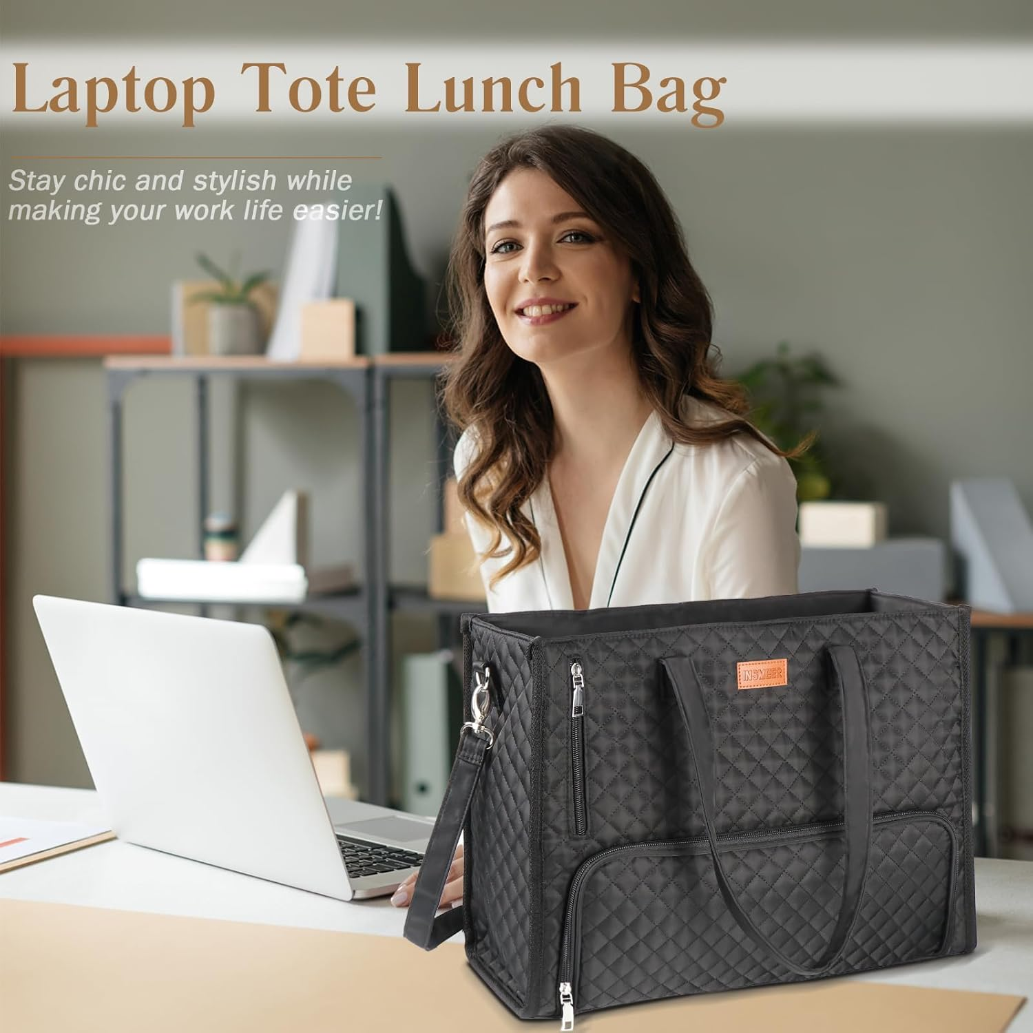 INSMEER Lunch Bag for Women, 22L Large Lunch Tote Bag for Work, Leakproof Lunch Cooler with 15.6 Inch Laptop Compartment, 2-In-1 Tote Bag for Office, Travel, Picnic image number 4