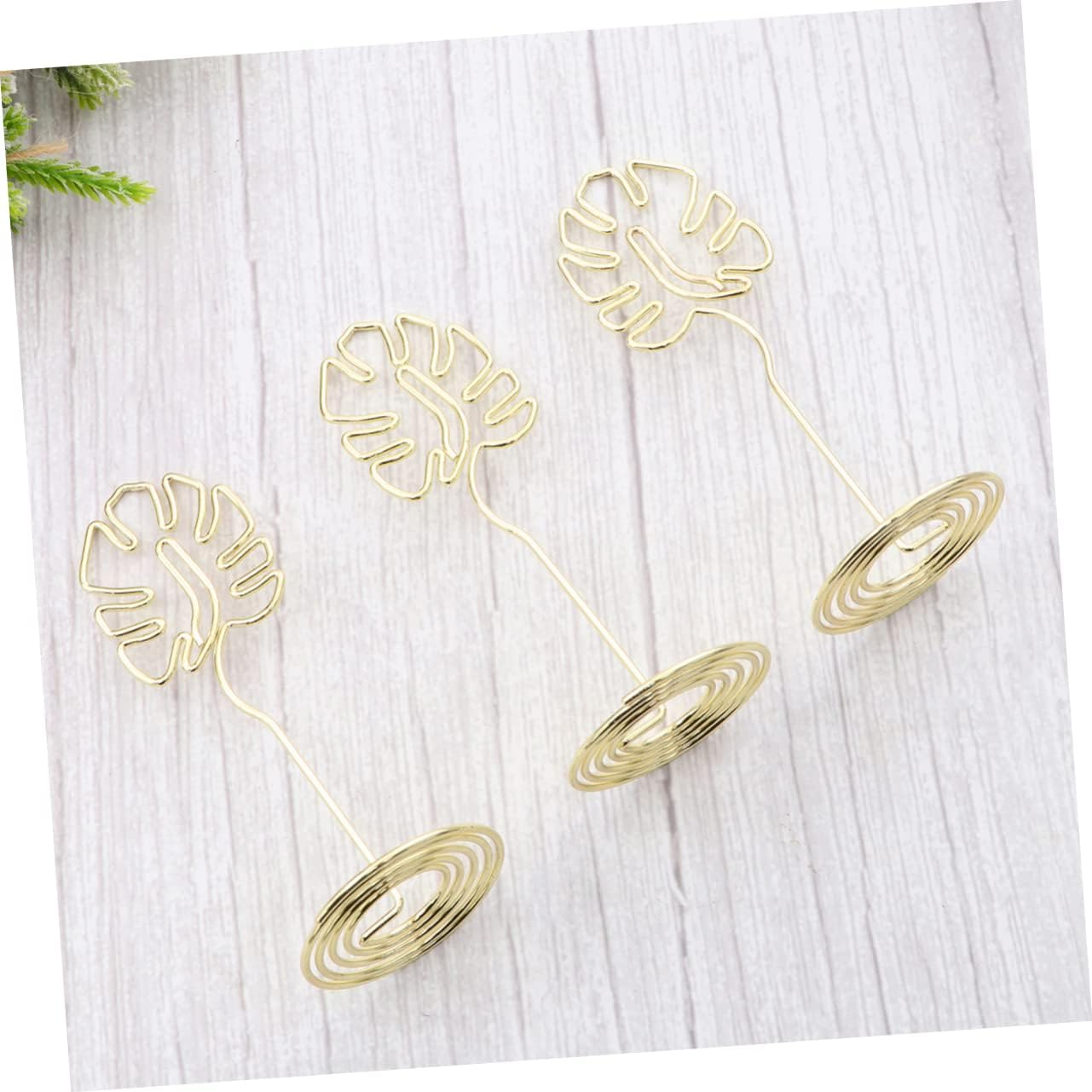 LALAFINA 6 Pcs Palm Leaf Table Decoration Place Holder Stand Picture Stands Photo Holder Clips Hawaiian Table Numbers Place Card Holder Stand Cute Place Holders Banquet Metal Table Card image number 2