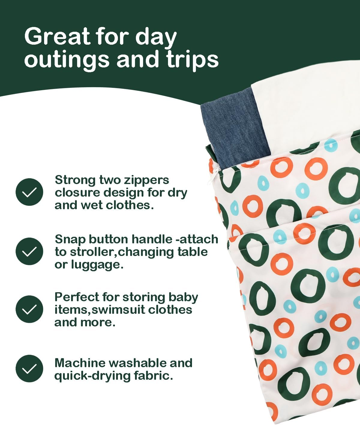 ALVABABY 3Pcs Cloth Diaper Wet Dry Bags Waterproof Reusable with Two Zippered Pockets Travel Beach Pool Daycare Soiled Baby Items Yoga Gym Bag for Swimsuits or Wet Clothes 3L-ZM35 image number 4