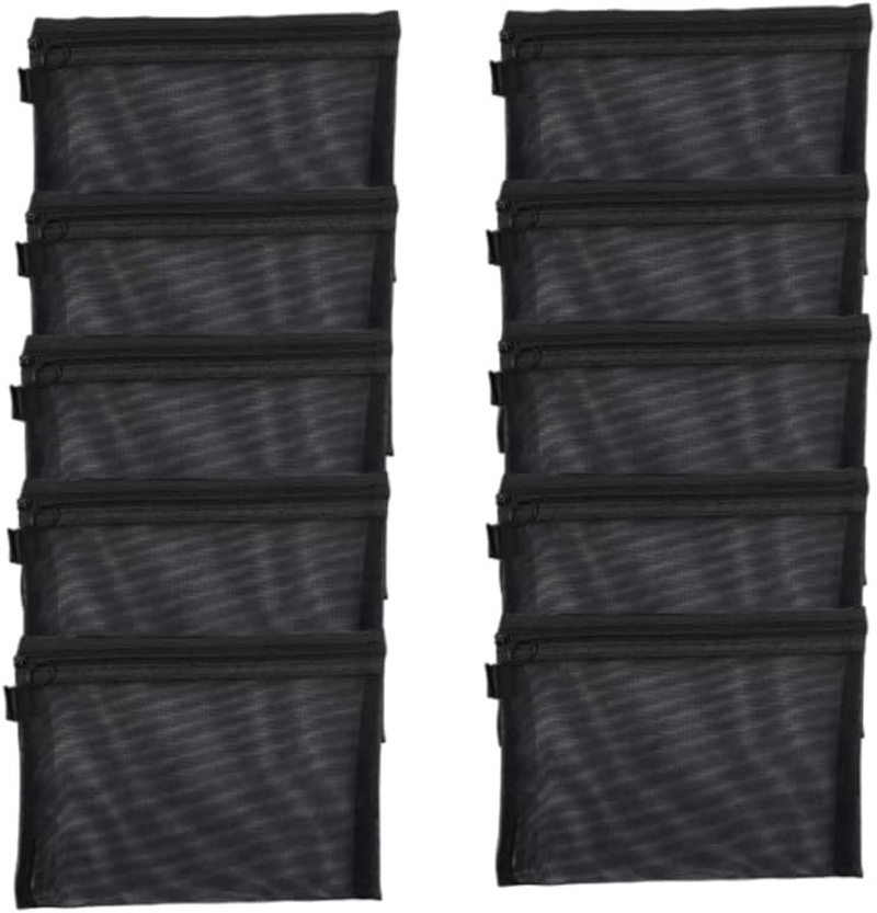 10 Pieces Black Mesh Makeup Bags Mesh Cosmetic Bags, A5-Sized 18.5Cm X 22.5Cm, Multi-Purpose Organizer Bags for Cosmetics, Travel, Office, and School Supplies with Durable, See-Through Design image number 5