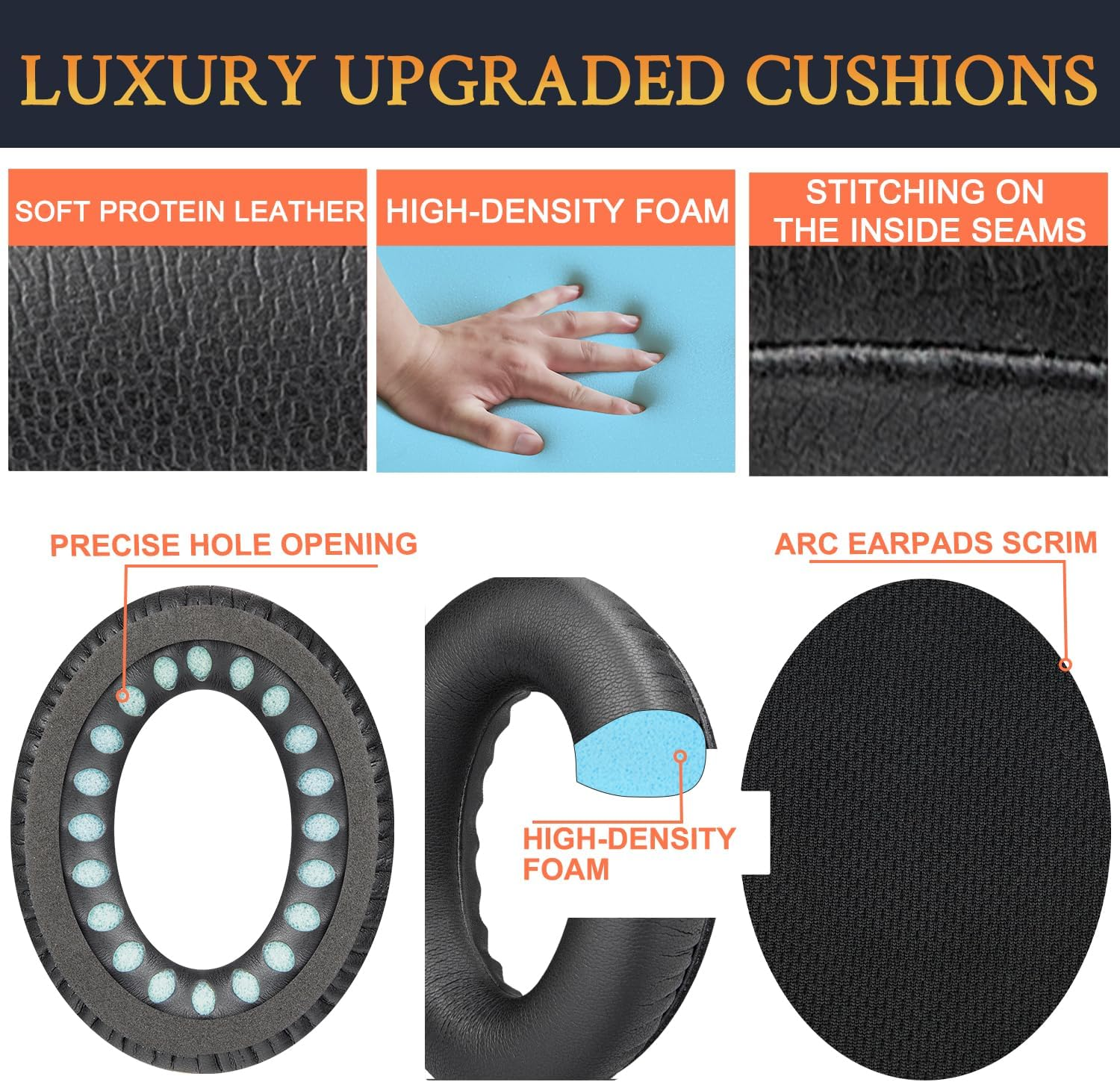 Solowit Protein Leather Earpads Cushions for Bose Headphones, Replacement Ear Pads for Bose Quietcomfort 15 QC15 QC25 QC2 Qc35/Ae2 Ae2I Ae2W/Soundtrue & Soundlink Around-Ear Series - Full Black