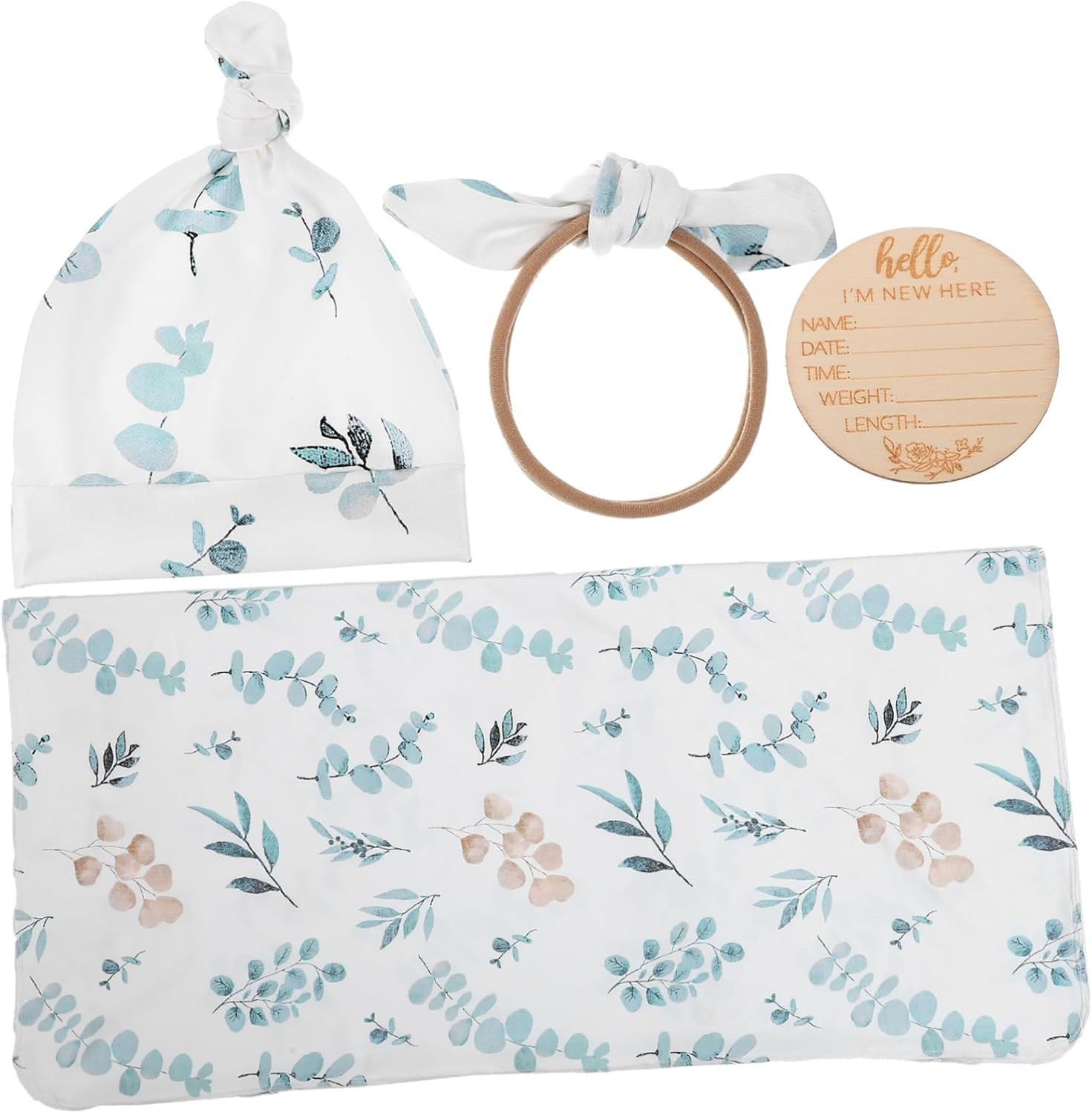 Newborn Swaddle with Cute Hat Headband and Birth Announcement Sign Soft Polyester Wrap Receiving Blanket Photography Prop for Boys and Girls image number 6