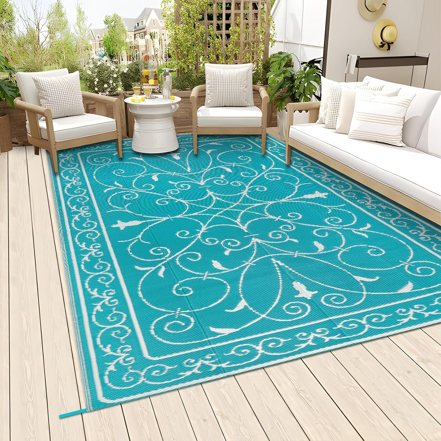 Famibay Outdoor Rug Waterproof Patio Rugs Reversible Garden Rug Portable Picnic Blanket Camping Mat for Balcony Backyard Front Porch Pool Deck, ZW-0901 image number 6