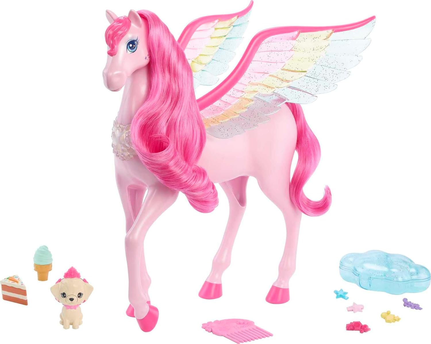 Barbie Pink Pegasus with 10 Accessories Including Puppy, Winged Horse Toys with Lights and Sounds, Barbie a Touch of Magic image number 6
