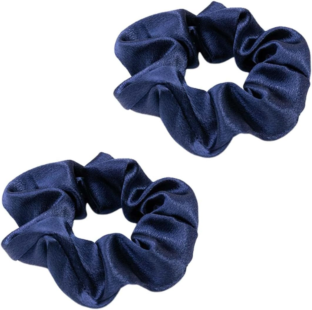 BIRLOZA Pack of 2 Silk Hair Bobbles Women'S Scrunchies Scrunchie Silk Hair Ties Hair Band Satin Hair Rings Elastic Thick Bands for Hair Clip Women Hair Accessories (Dark Blue)