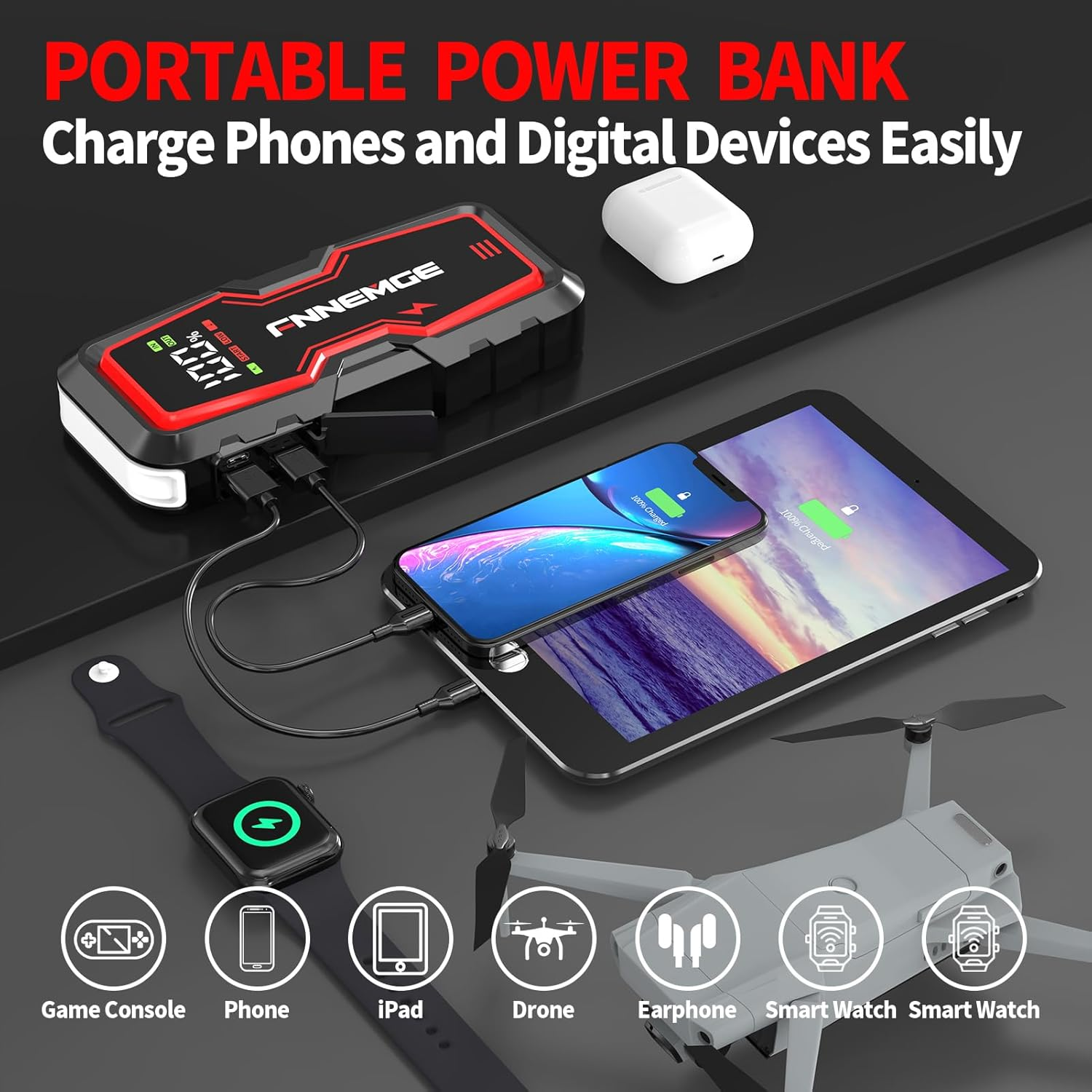 Car Jump Starter, 6000A Peak Current 12V Car Battery Jump Starter(Up to All Gas, 8.0L Diesel Engine), with USB Output Port,Led Light. image number 4