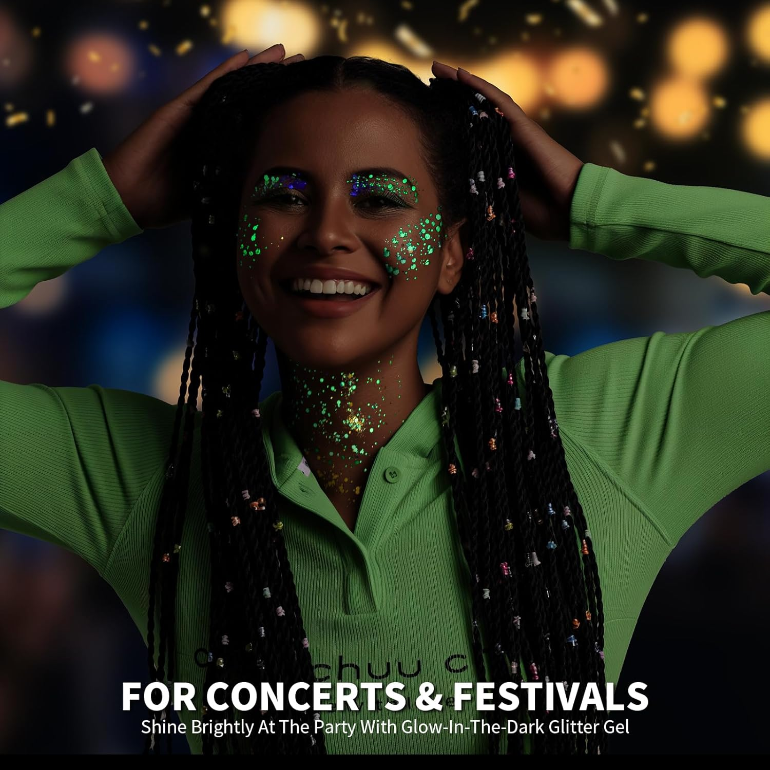 Teenitor 6 Colors Glow in the Dark Glitter Gel, Face Glitter Gel, Body Glitter Hair Glitter for Halloween Makeup UV Black Light Party Cheer Raves Festivals image number 6