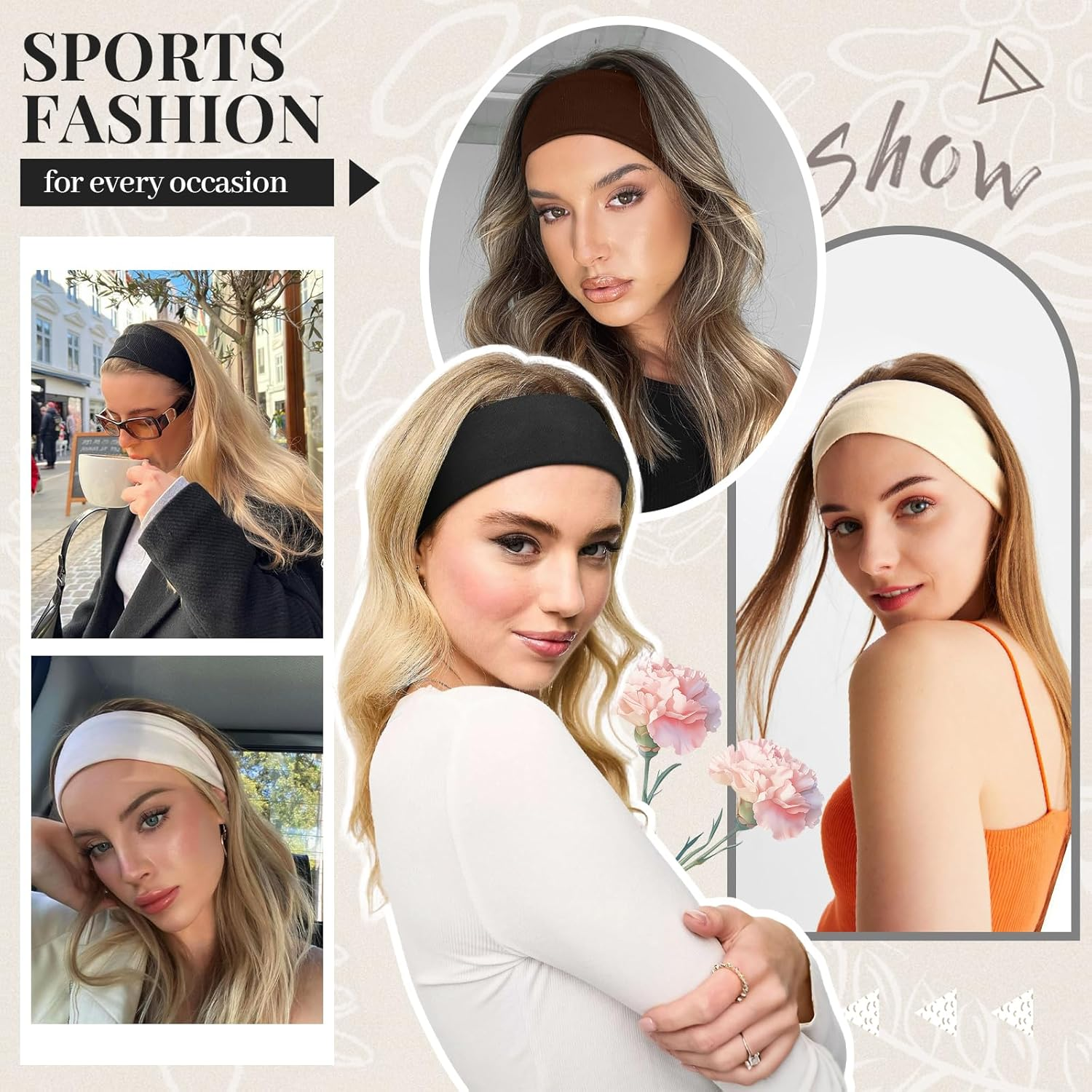 Tumurup Women'S Sports Headband, Pack of 10, Thin Elastic Hair Bands, Non-Slip Headband, Soft Hair Band, Yoga, Fitness, Running image number 4