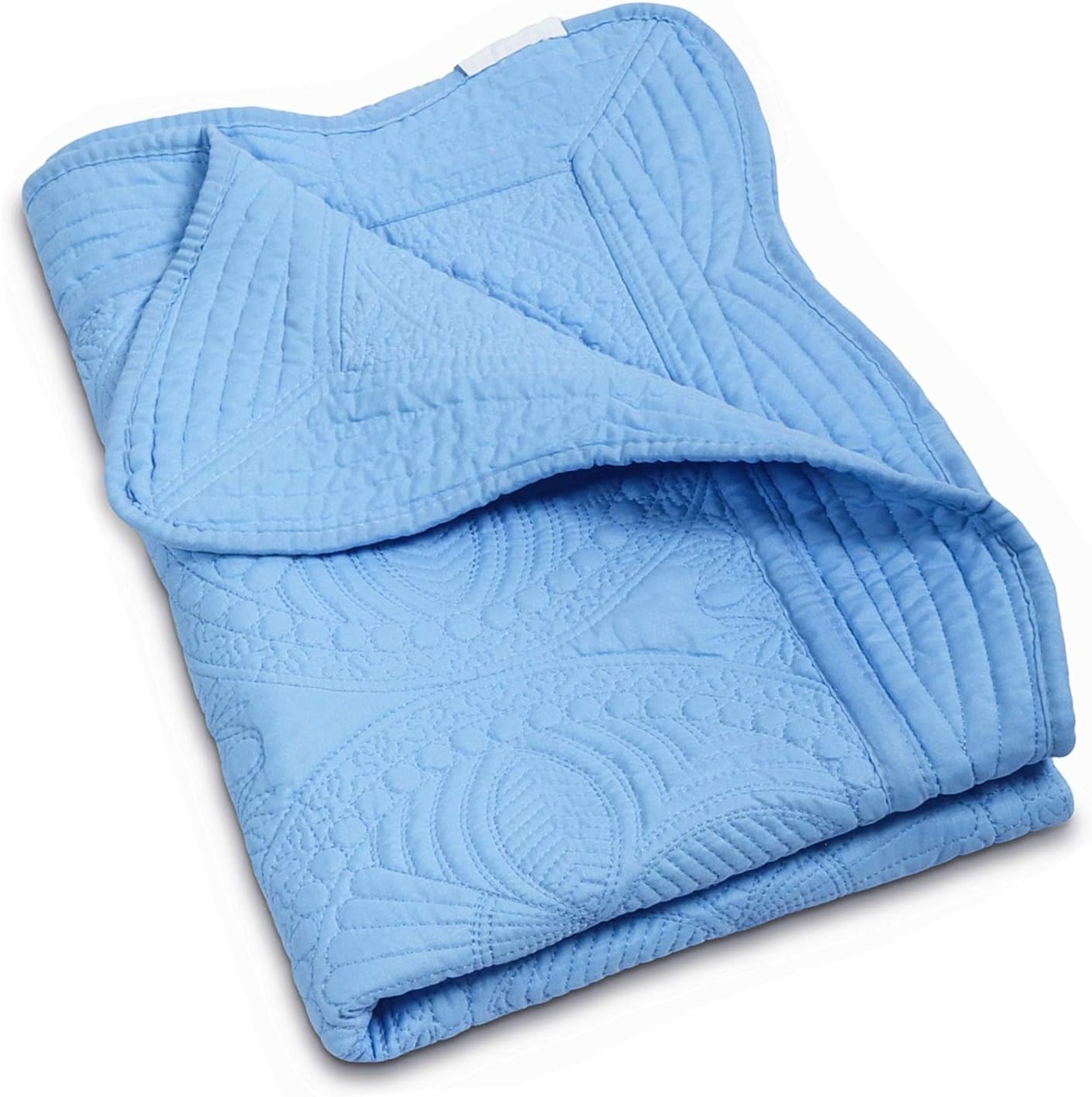 MONOBLANKS Baby Quilt Personlized Monogram Lightweight Embossed Scalloped Throw Blanket Four Seasons (Blue)