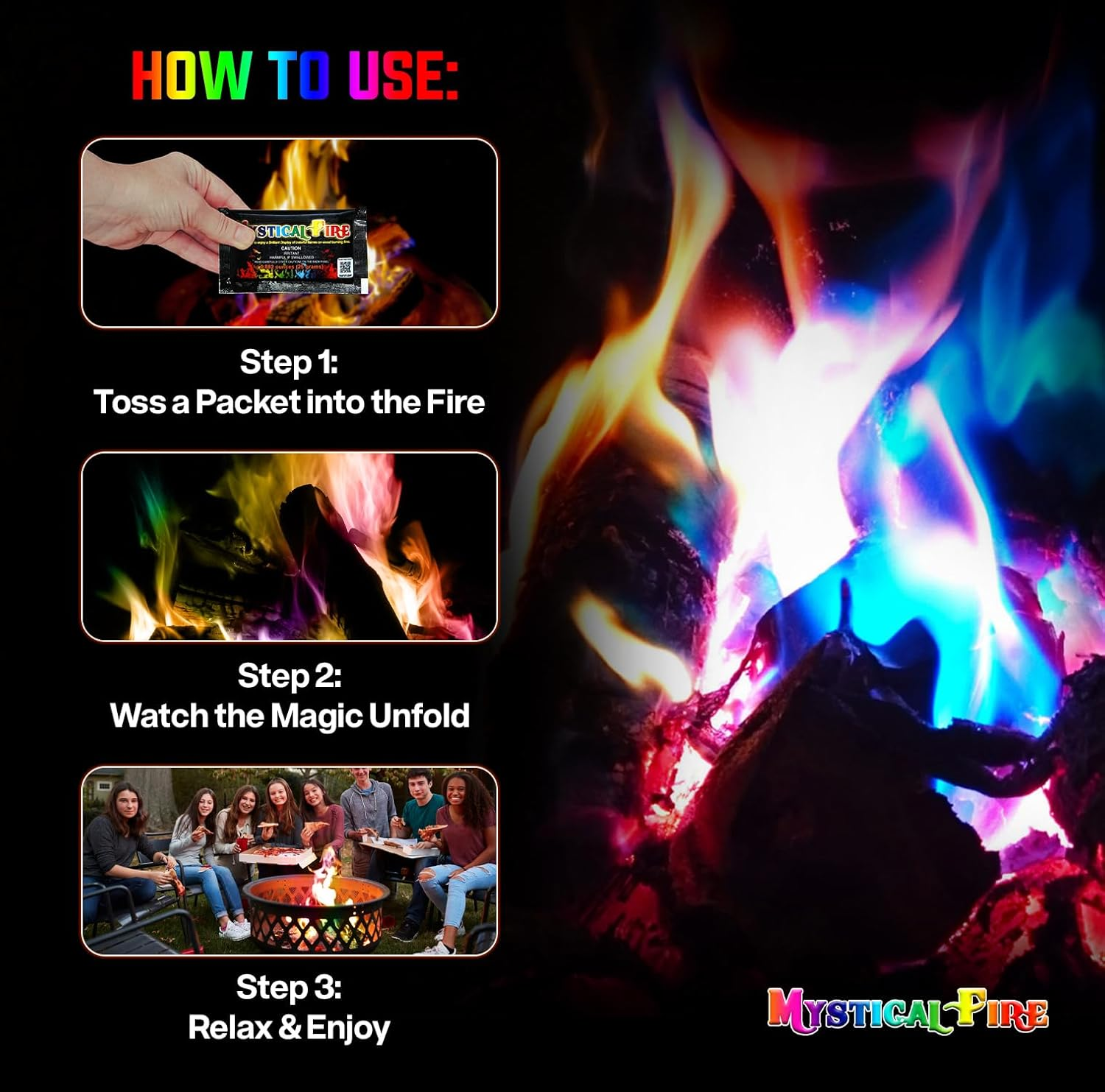 Mystical Fire Color Changing Packets Fire Pits Campfire Enchanted Multi-Color Magical Fun for Indoor Fireplace or Outdoor Use 0.882 Ounces 12 Pack image number 6