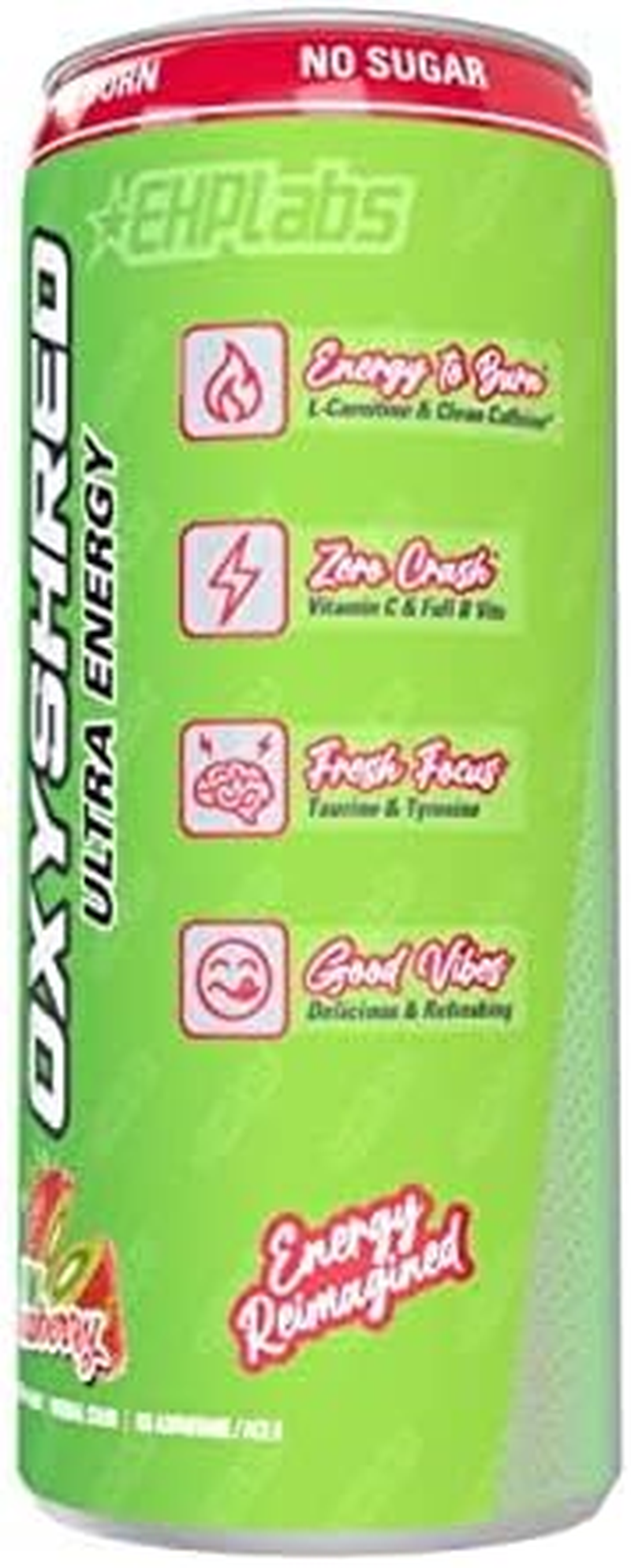 EHP Labs Oxyshred Healthy Energy Drink - Sugar Free Energy Drinks with Amino Acids, Green Tea Extract, Vitamin C & L Carnitine - Carb Free, Calorie Free, Natural Caffeine - Kiwi Strawberry (12-Pack) image number 5
