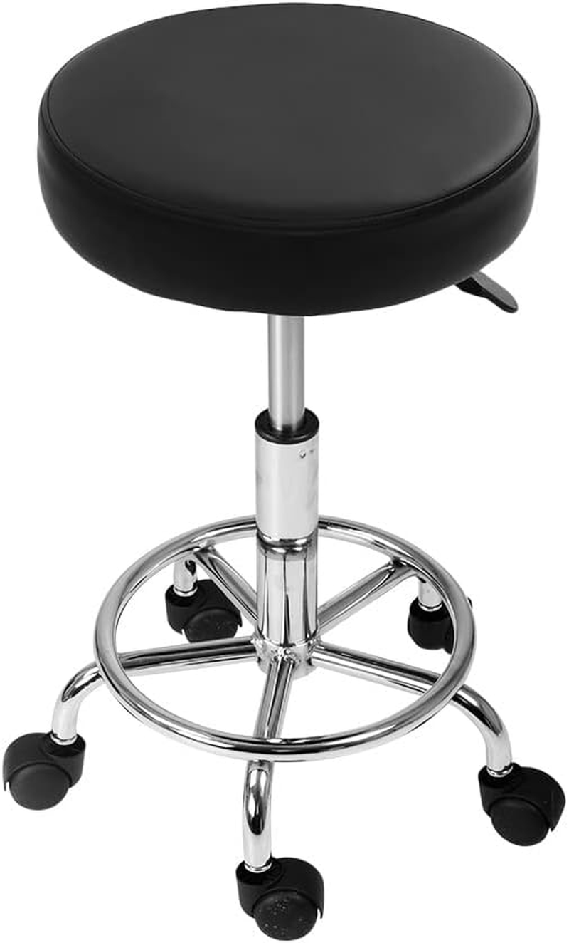 Artiss round PU Salon Stool, Bar Stools Swivel Lounge Drafting Chair Piano Guitar Seat Barber Chairs Outdoor Spa Indoor Home Office Kitchen Furniture, Adjustable Height Hydraulic Lift Black image number 2