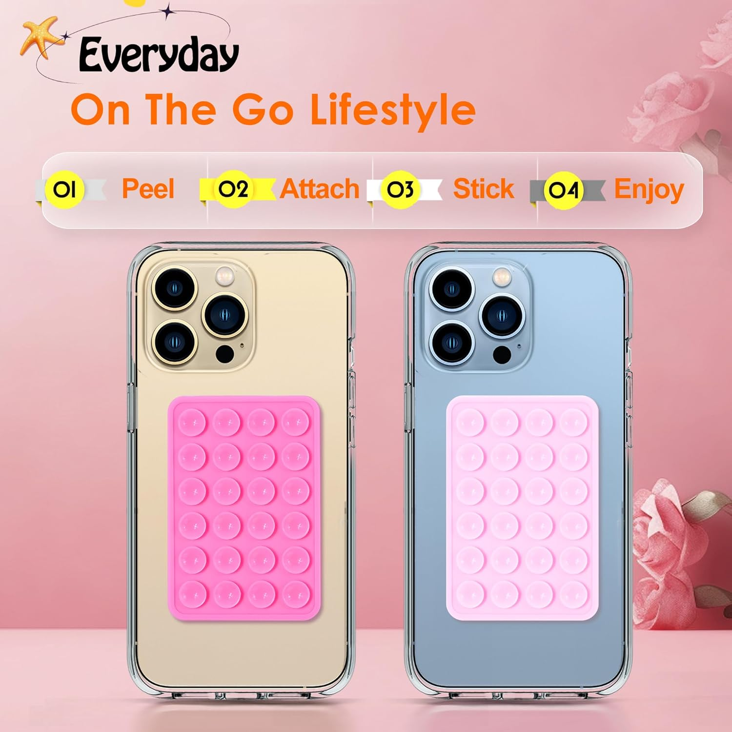 Suction Phone Case Mount, 2Pcs Silicone Phone Suction Grip Compatible with Iphone and Android Cases, Anti-Slip Hands-Free Mobile Accessory Holder, Sticky Phone Grip for Tiktok Videos and Selfies - 2Pcs-Black image number 3