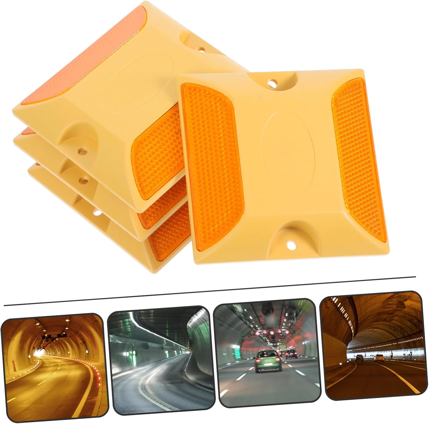 LIFKOME 4Pcs Yellow Double-Sided Reflective Road Studs Plastic Pavement Markers Raised Driveway Reflectors Outdoor Safety Markers High Visibility Entrance Signs image number 1