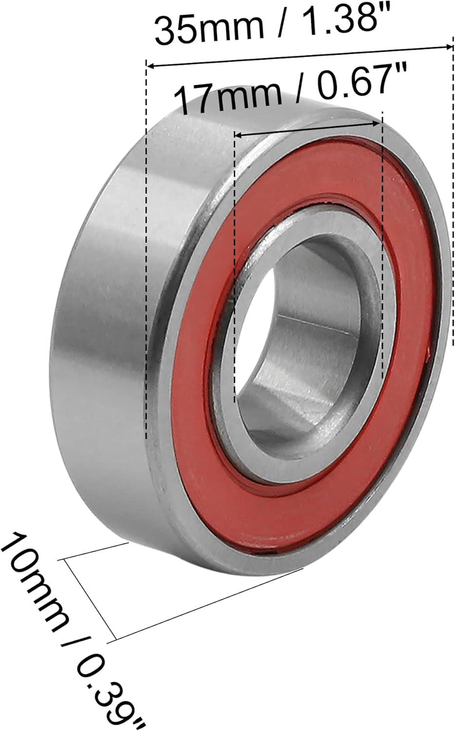 Uxcell 2Pcs 6003RS Deep Groove Sealed Shielded Ball Bearing Universal 35 X 17 X 10Mm Replacement Red Silver Tone