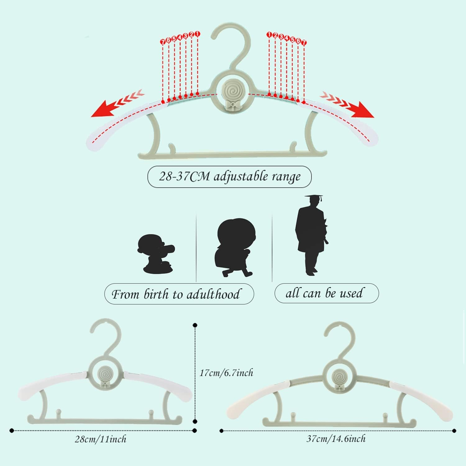 Baby Nursery Closet Hangers, Ultra-Thin Non-Slip Laundry Infant Pant Hangers for Newborn Clothes - 20Pcs Colorful Gifts - Adjustable Children Coat Hanger for Girl Boy Toddler Kids Child image number 5