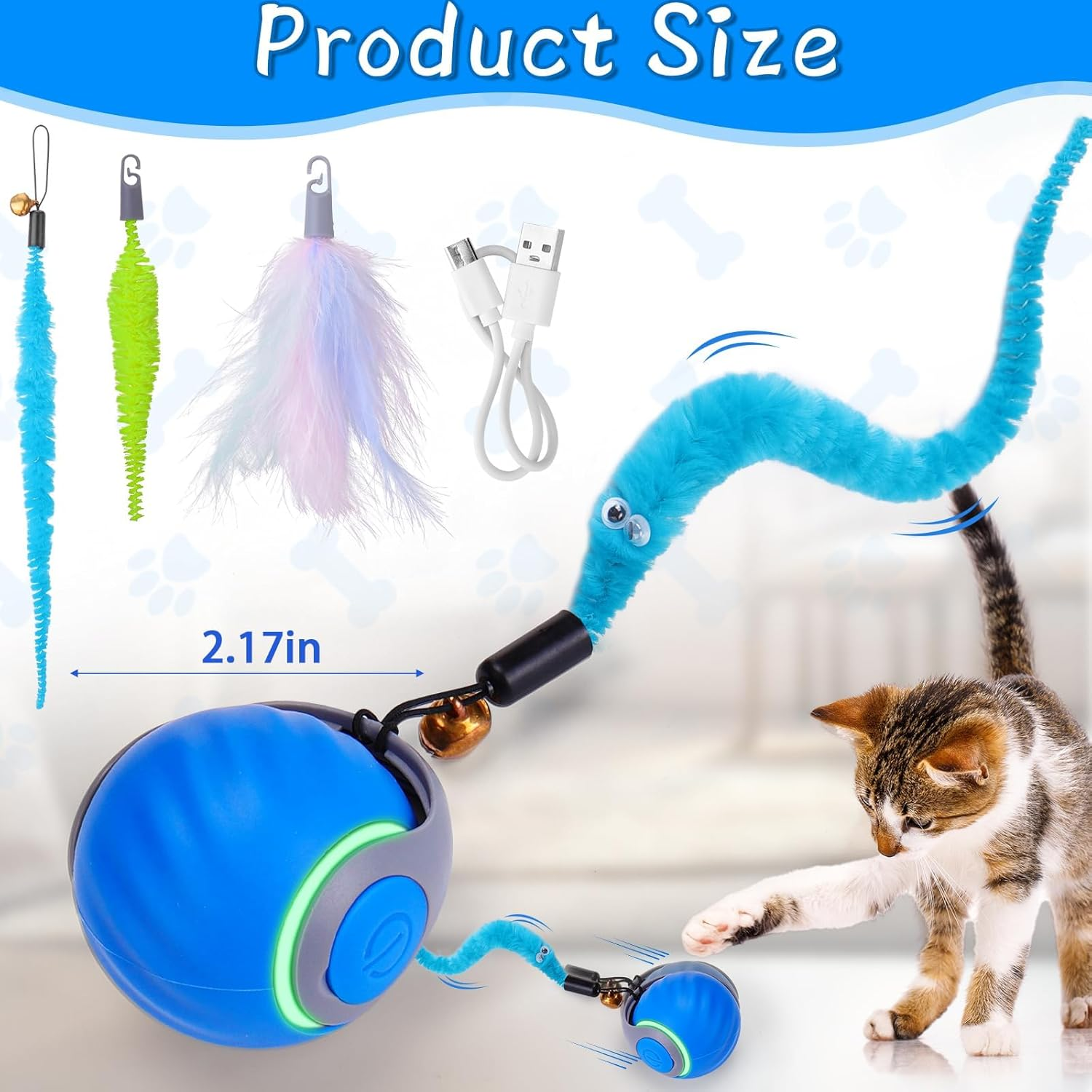 Interactive Cat Toy Ball - Automatic Interactive Cat Toys for Indoor Cats with 3 Tails, 2 Speeds Rechargeable Cats Enrichment Dog Toys Balls for Small/Medium/Large to Keep Them Busy, Orange (Blue) image number 4