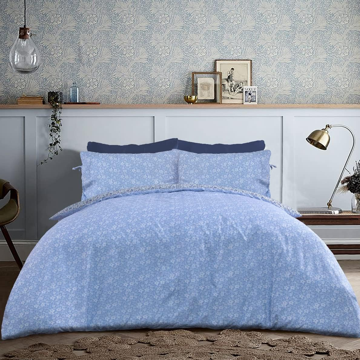 Sleepdown Ditsy Flowers Blue White Reverse Soft Easy Care Duvet Cover Quilt Bedding Set Pillowcase with Ties - Single (135Cm X 200Cm) image number 5