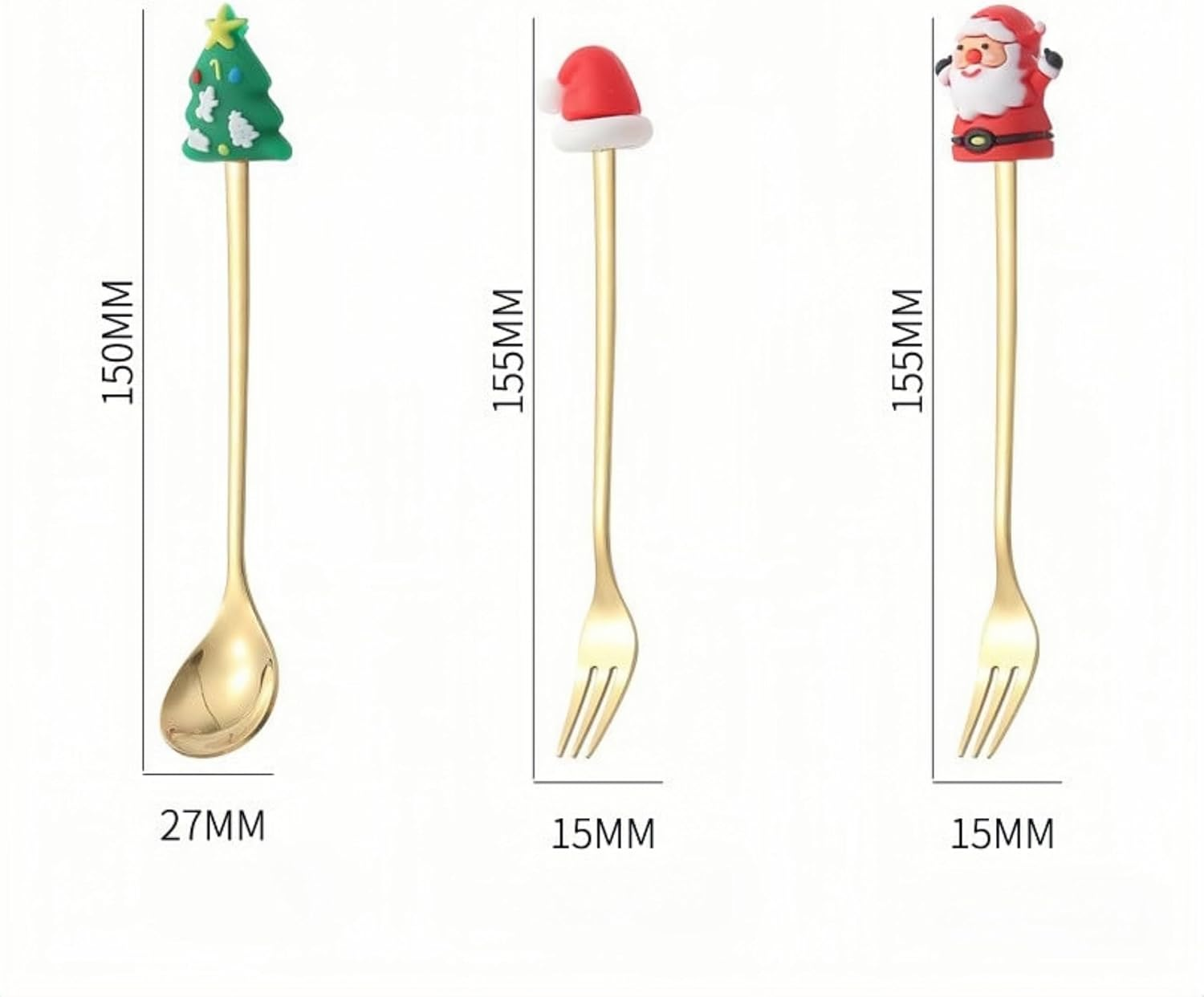 Azragon 6Pcs Cutlery Set with 3Pcs Spoons, 3Pcs Forks for Flat White/Tea/Coffee,Tableware with Christmas Elements Design and Perfect Gifts for Kids and Friends. image number 4