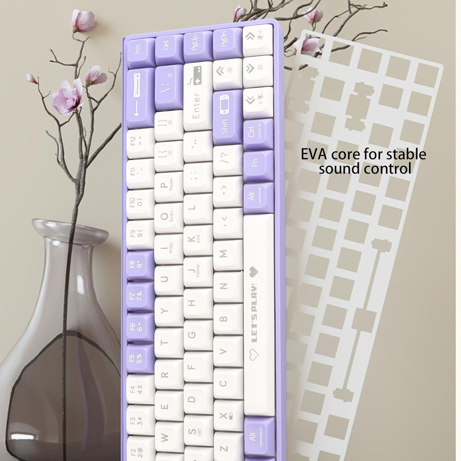 Portable 60% Mechanical Gaming Keyboard, 68 Keys Mechanical Keyboard, Hot Swappable Dynamic Backlighting Red Switch Mechanical Keyboard for Gaming for Type C Devices (Purple And image number 1