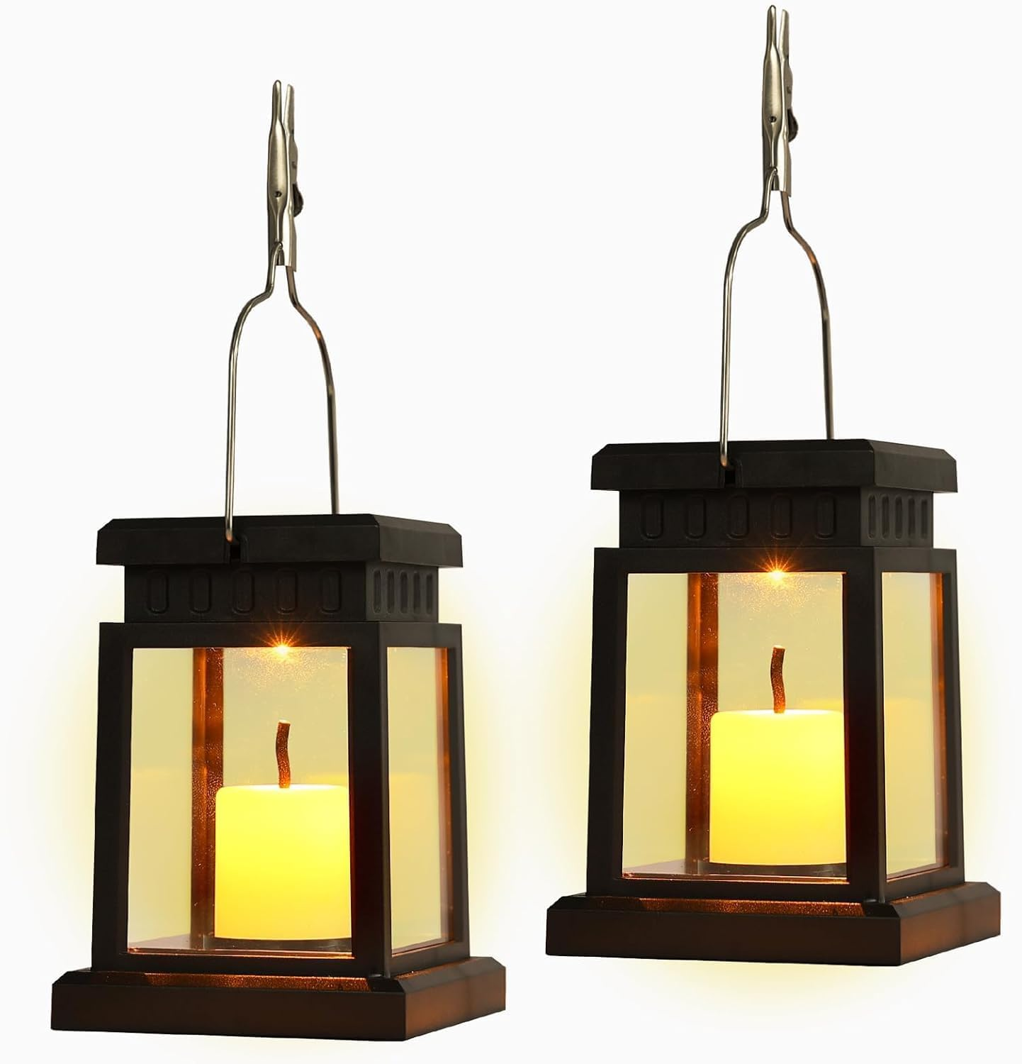 2 Pack Solar Hanging Lantern Outdoor, Candle Effect Light with Stakes for Garden, Patio, Lawn, Deck, Umbrella, Tent, Tree, Yard, Driveway-Warm White image number 4