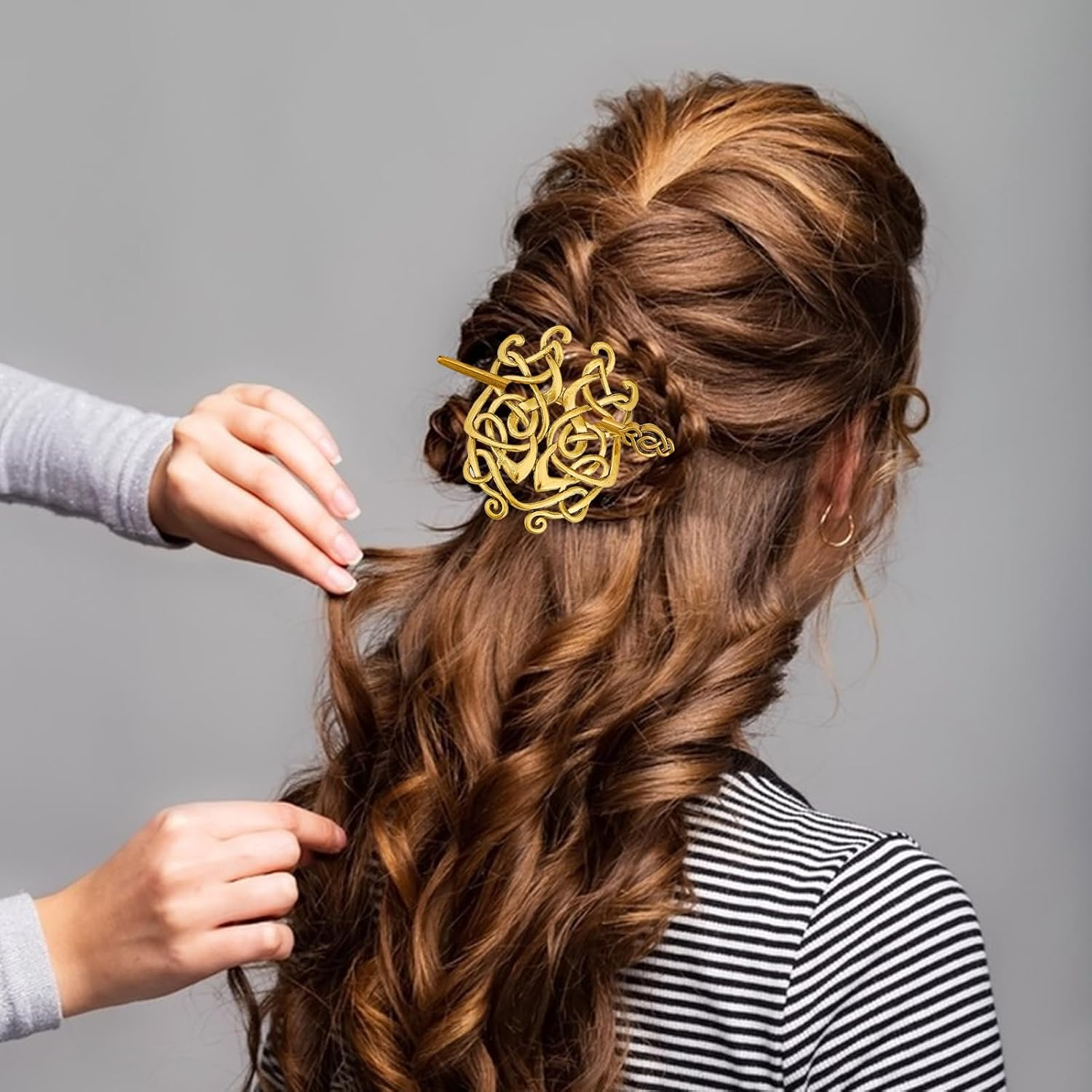 NICENEEDED 3 PCS Vintage Viking Celtic Shawl Hairpins, Crossed Knots Barrette Spiral Crocheted Hair Clips, Retro Ancient Gold Hair Accessories for Women Scarf Sweater image number 6