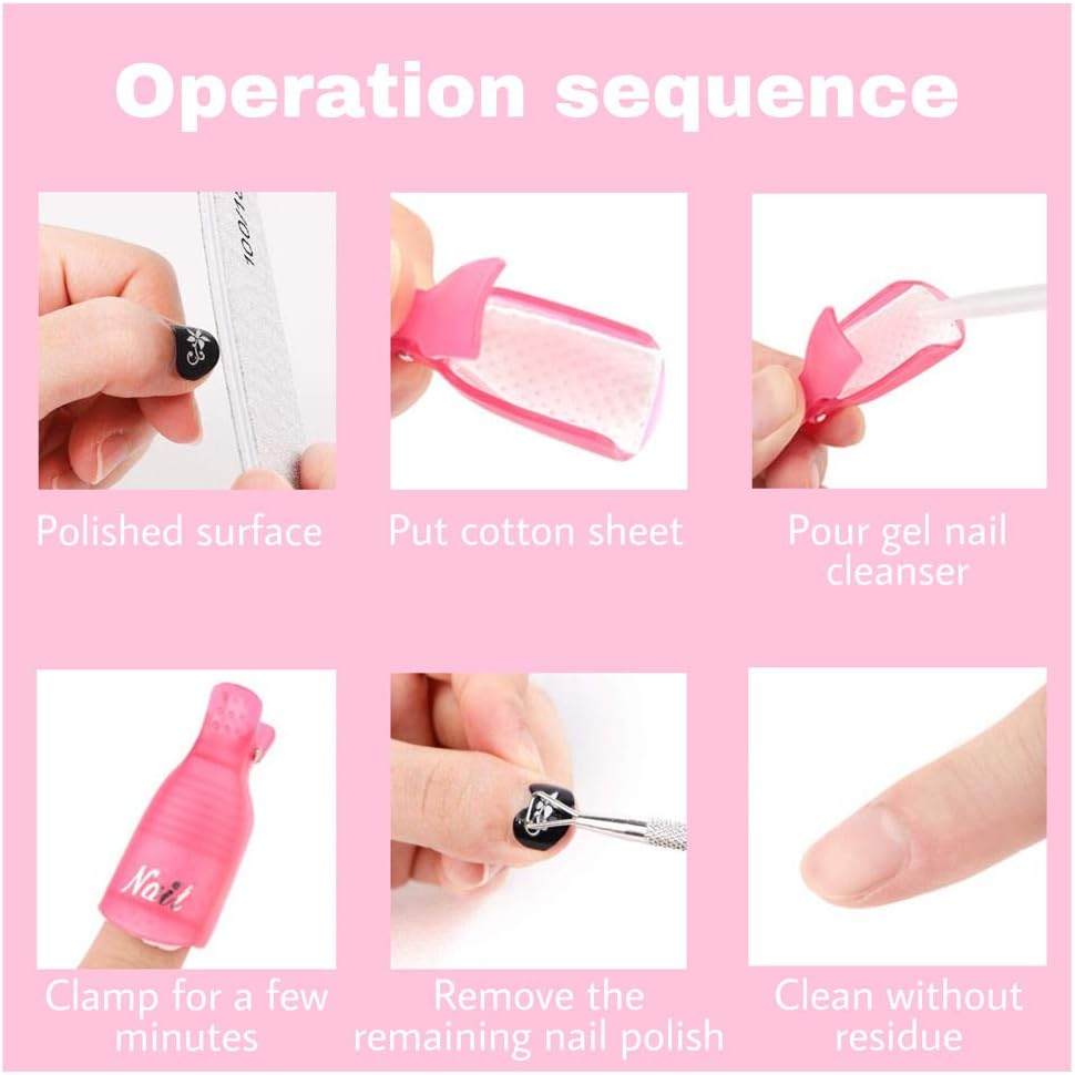 Hanyousheng Acrylic Gel Polish Clips, Nail Clip Nail Art Gel Polish Remover Plastic, 10 PCS, Pink image number 3