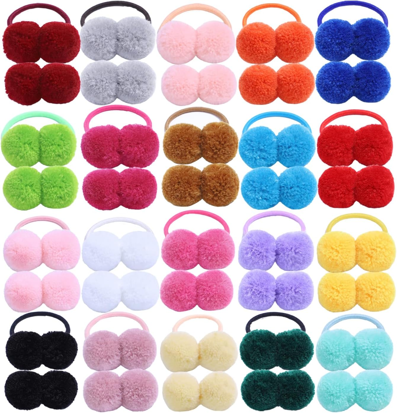 40 Pcs/20 Pairs Girls Cute Stretchy Hair Ties with 3.6Cm/1.4Inch Pompom Ball Elastics Rubber Bands Colorful Fluffy Velvet Ponytail Holders Hair Scrunchies Accessory for Baby Infant Toddlers Kids Teens image number 6