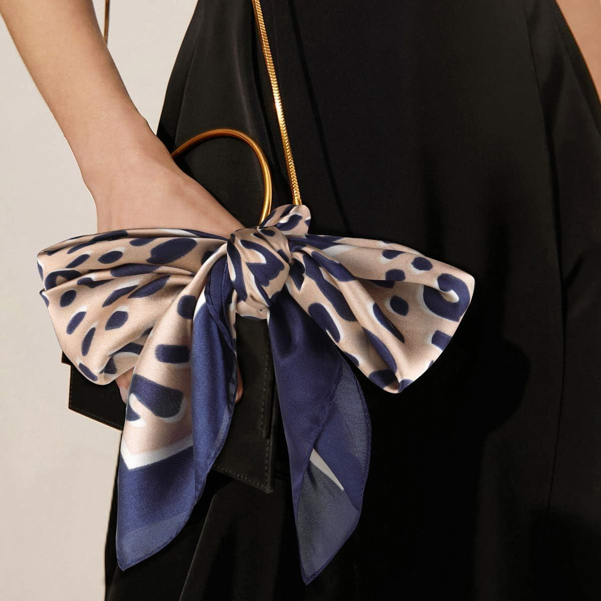 GERINLY Women Square Scarf Leopard Print Neckerchief Animal Pattern Satin Bandana Neck Wrap Silk Hair Accessory - Leopard image number 7