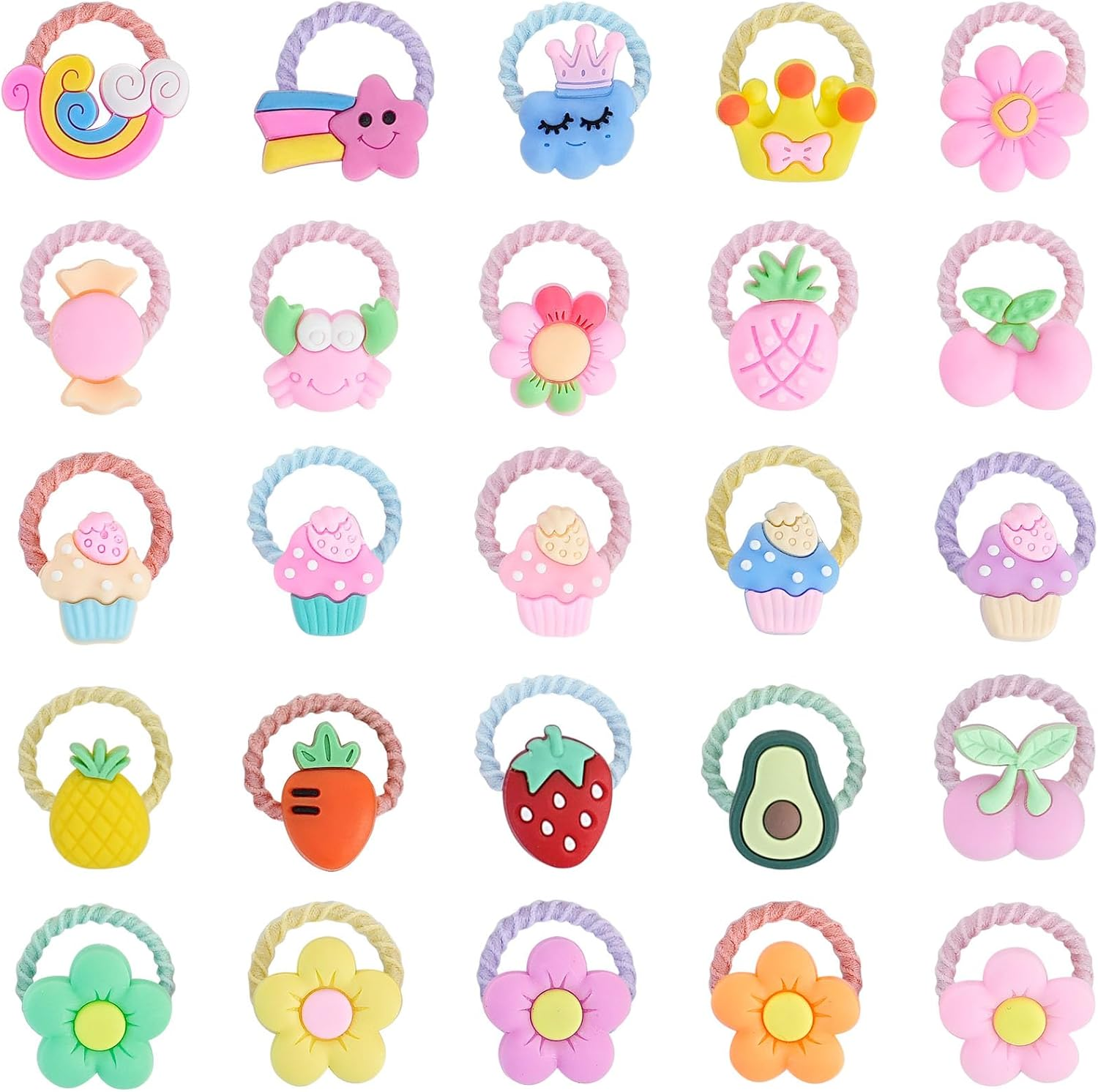 100Pcs Cute Baby Hair Ties, 80Pcs Elastic Hair Ties and 20Pcs Colorful Cute Hair Clips, Cartoon Animal Fruit Hair Accessories for Baby Girls Teens Toddlers, Infants, Teenagers and Children (Pink) image number 3