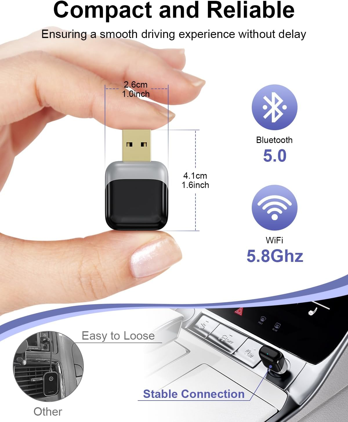 Wireless Carplay Adapter, 2 in 1 Carplay & Android Auto Adapter, Upgrade Wired Carplay to Wireless, Ultra Mini Car Play Dongle (Black) image number 6