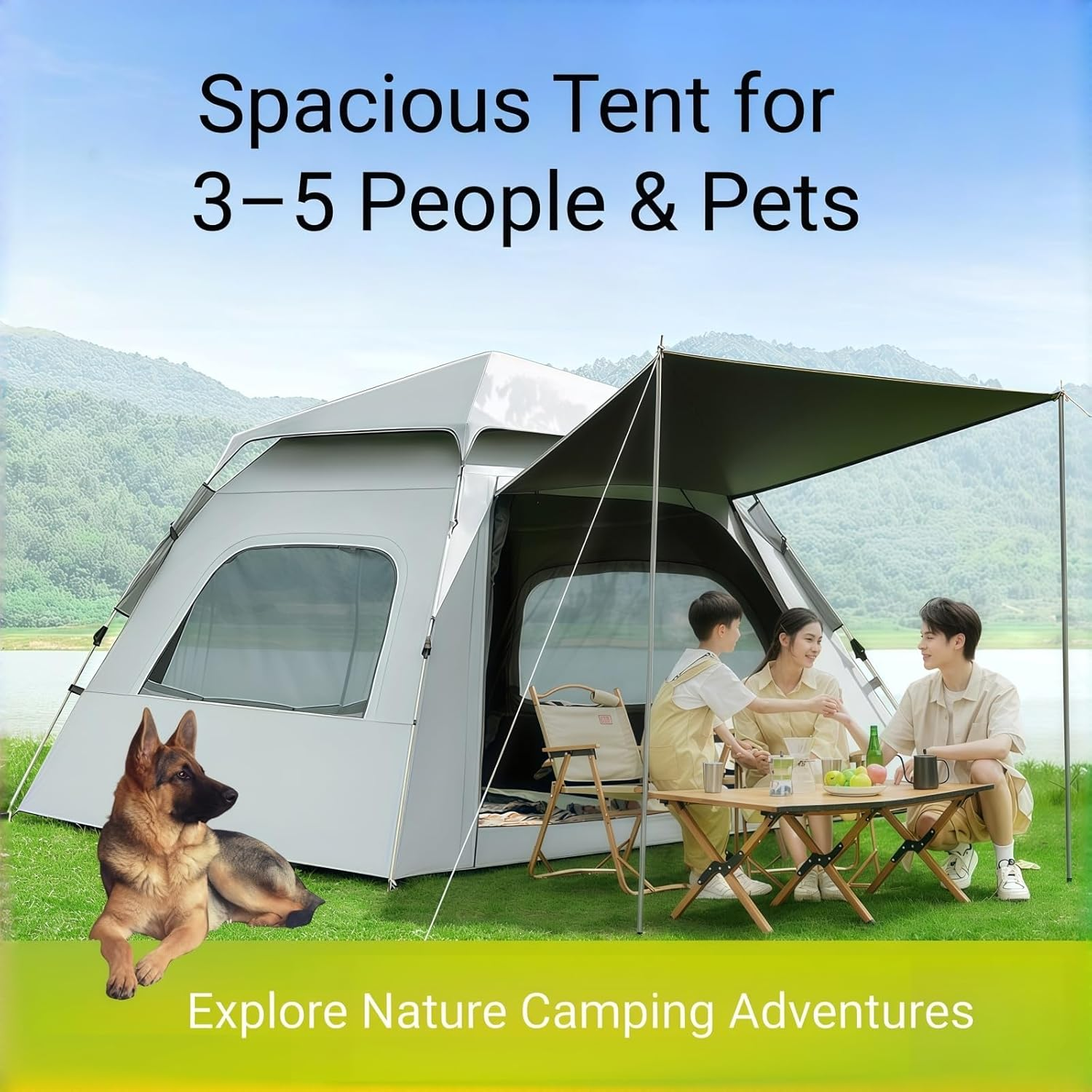 Tent, Inflatable Tent, 3/5-Person Pop up Tent for Family, Easy Setup Waterproof Camping Tent Large Space, Durable Outdoor Shelter for Camping, Hiking, Picnic, Travel, Beach - 2025 Upgraded, off White image number 3