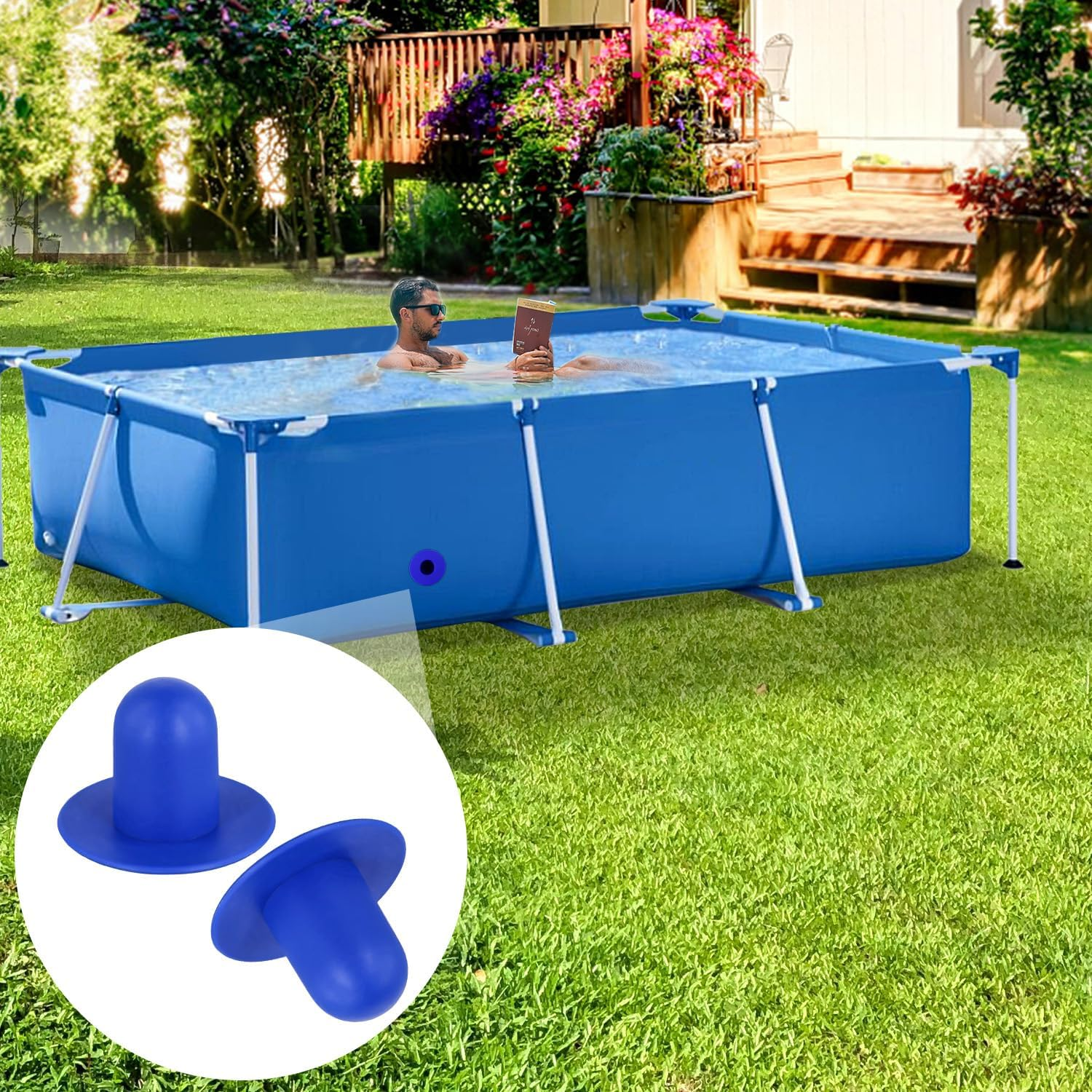 4Pcs Pool Plugs for above Ground Pool, Rubber Pump Filter Hole Stopper Plugs Swimming Pools Wall Plug Replacement for Intex (Blue) image number 5