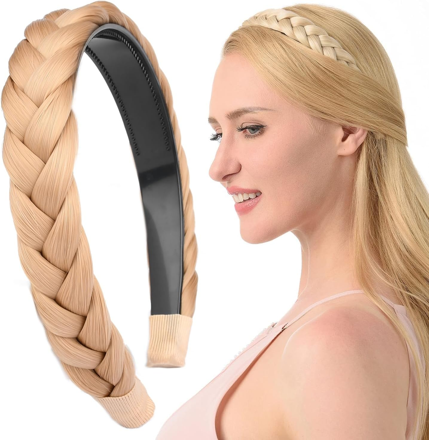 Gledola Braided Headband with Teeth Braids Hairband with Tooth Synthetic Hair Band Plaited Hairband for Women (Sandy Blonde)