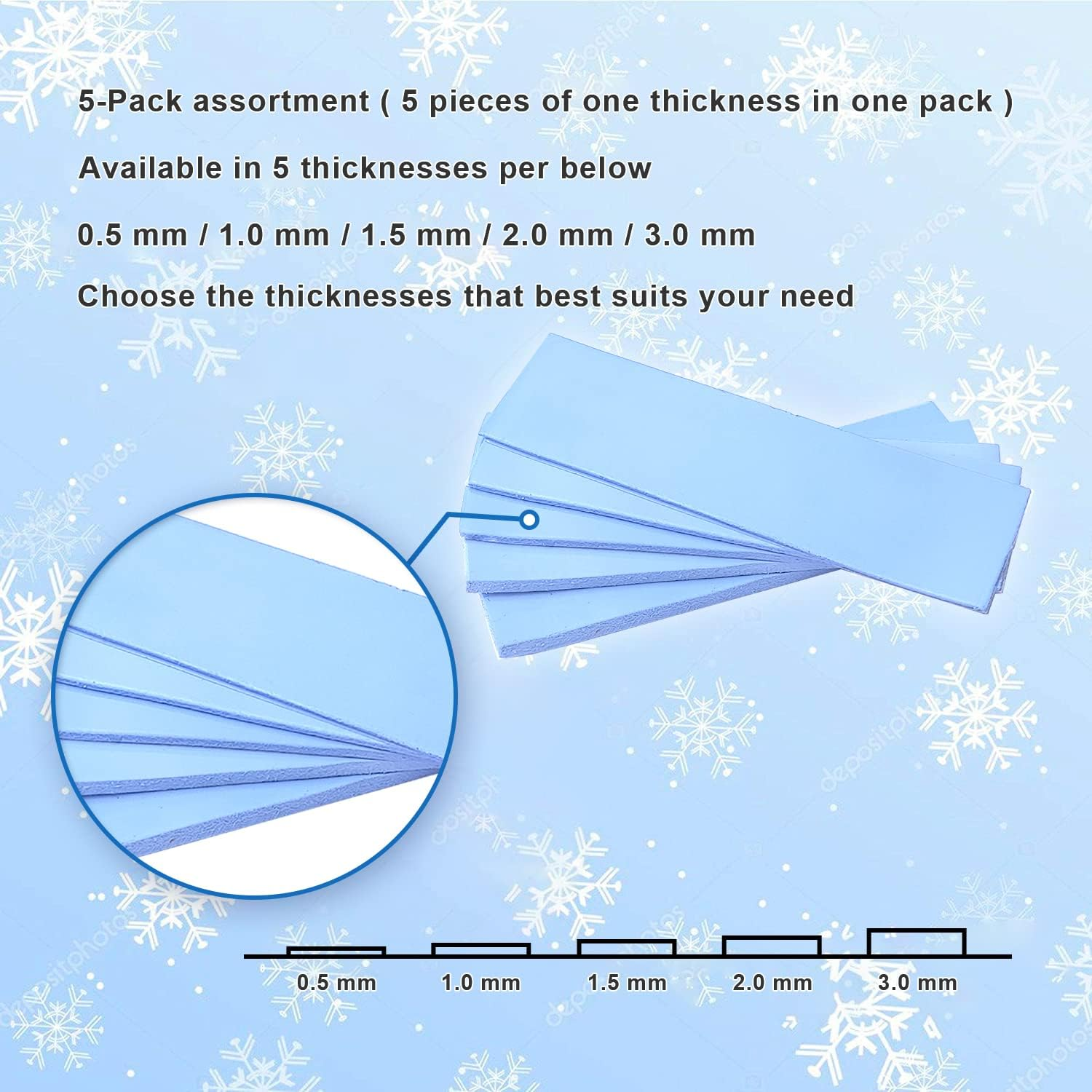 ADWITS 5 Pack 20X67X1.0Mm Thermal Conductive Silicone Pads with 6.0 W/Mk Thermal Conductivity, Soft Safe Simple to Apply for SSD CPU GPU LED IC Chipset Cooling -Blue image number 1