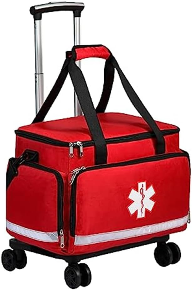 Medical Bag Rolling Roller Bag Trolley Duffel Nurses EMT CNA RN Empty for First Aid Responder Home Health Care Nursing Student Roll Duffle Bag Carry on Wheels Wheeled Work Physicians Doctor, Red image number 2