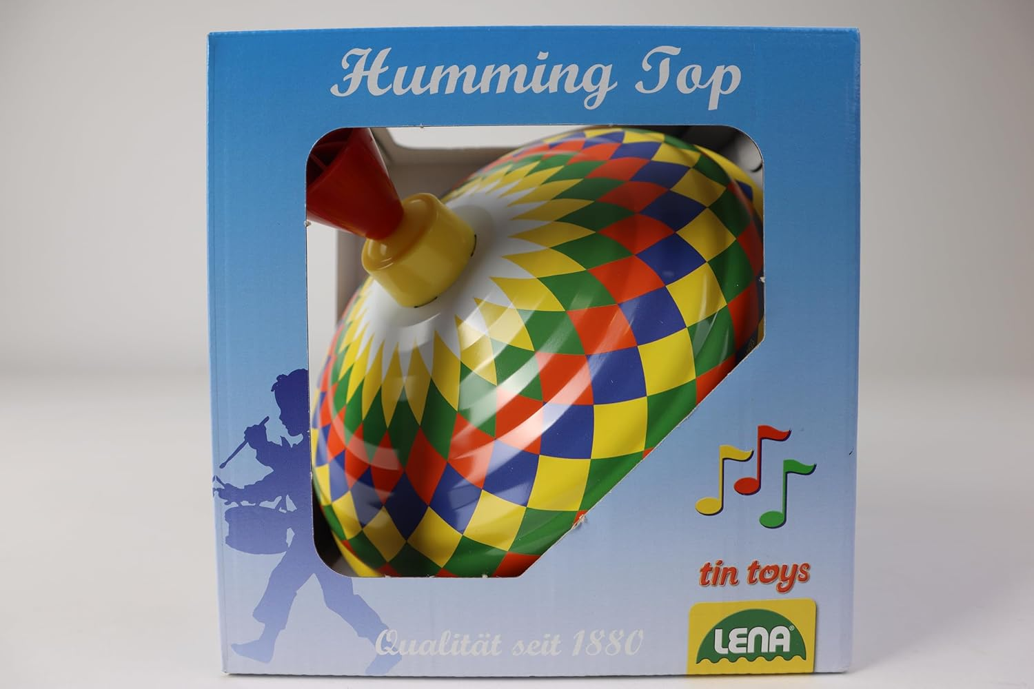 Lena 52225 Bolz Humming Multicoloured 19 Cm, Sheet Metal Swing, Classic Pump Spinner, Tin Colourful Motif, Stand, Toy Spinning Top for Children from 18 M, L/B/H: 19 X 19 X 21 Cm image number 1