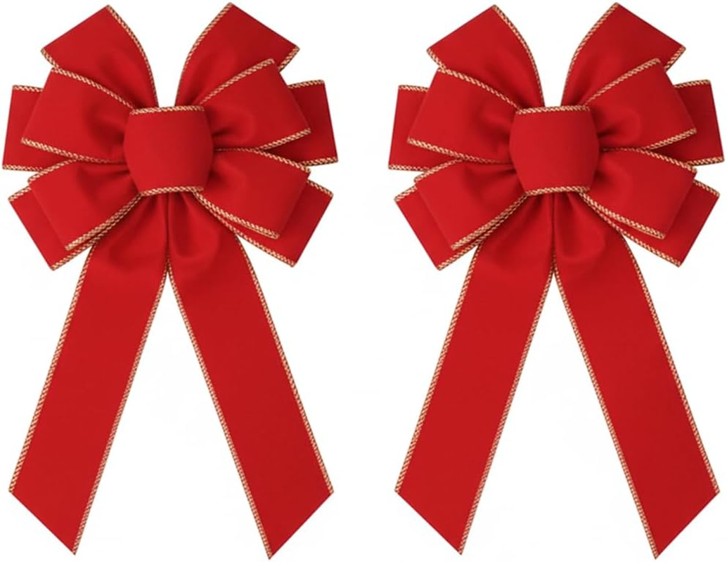 Red Velvet Bows for Indoor Outdoor Christmas Decorations,Porch Christmas Tree Bows Topper Decor Wreath (12 * 14 Inch)(2Pcs)
