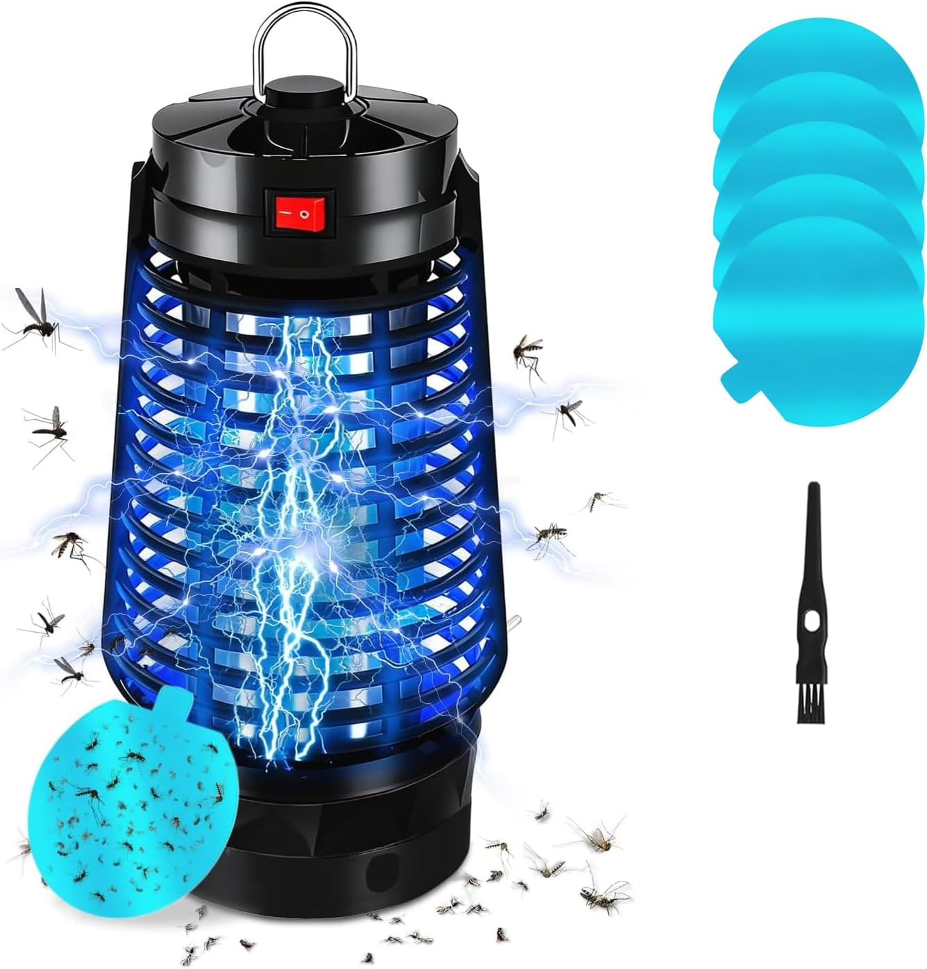 Necomi Bug Zapper Outdoor, 12W Electric Mosquito Killer Lamp with Sticky Boards, Electric Insect Trap & Insect Catcher, Powerful Bug Zapper Light for Home, Indoor, Outdoor, Yard (Black)