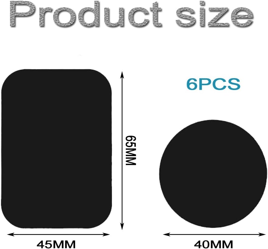 6-Pack Metal Plate for Magnetic Phone Mount - 3 Rectangle & 3 round Adhesive Plates, Compatible with Magnetic Car Holders & Cradles, Durable Black Steel Backing image number 6