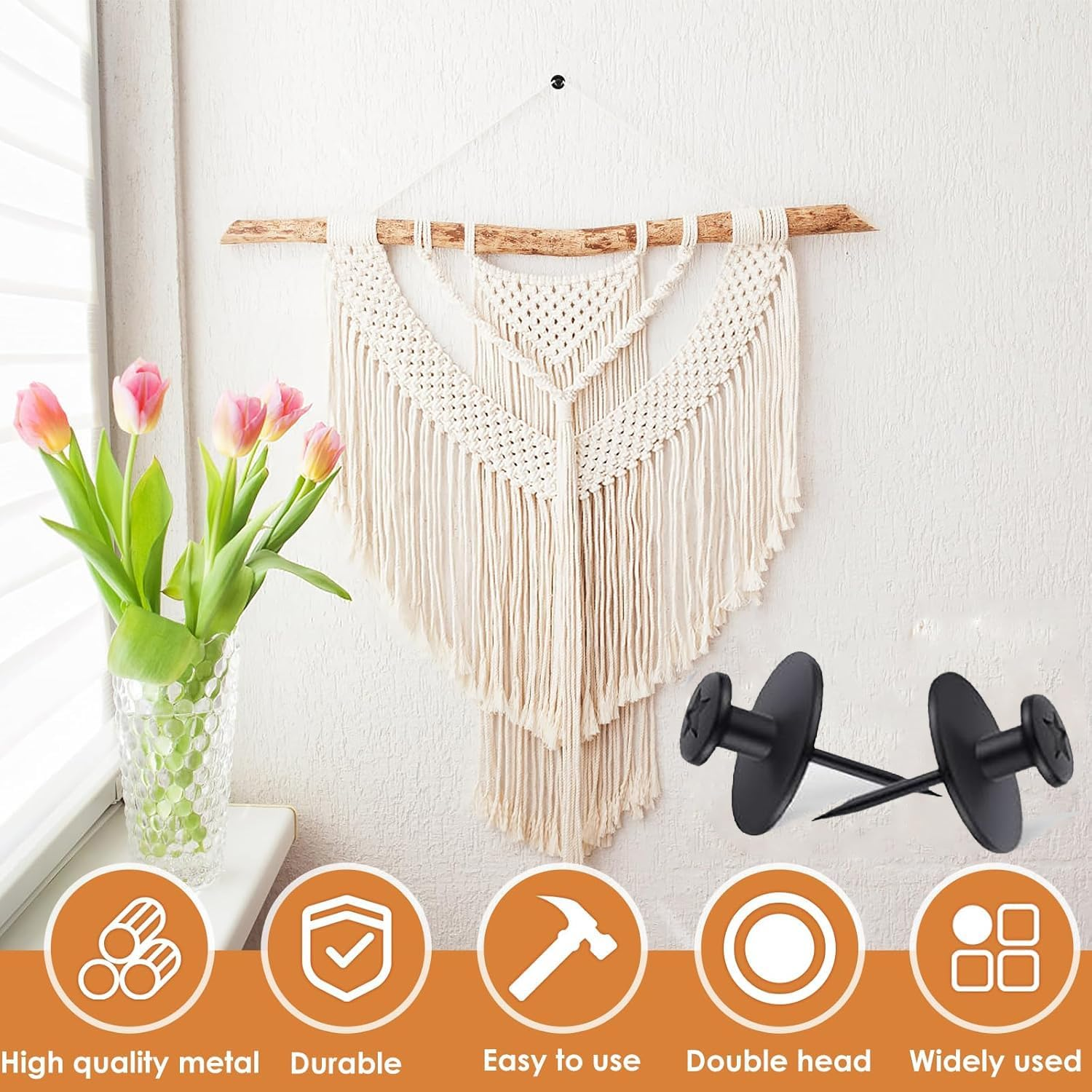 Xinghonyac 30 Pcs Double Headed Picture Hanging Nails, Double Headed Nails, Thumb Tacks for Wall, Picture Photo Frame Small Head Hanging Nails, Decorative Push Pin Hooks for Home, Office, School image number 2