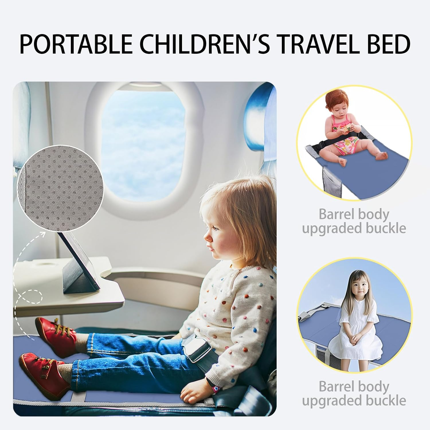 Blue Airplane Bed for Toddler 76&times;44.5Cm, Airplane Seat Extender for Travel Waterproof Lightweight Airplane Foot Hammock Suitable for All Aircraft Seats,Comfortable Flight Companion for Your Child image number 5