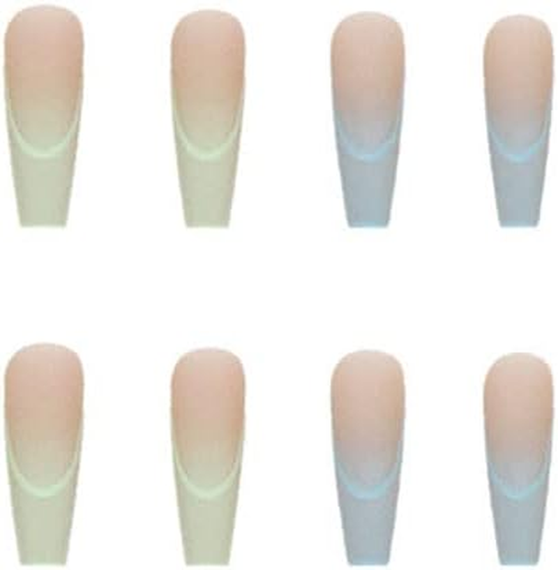 24PCS Cute Press on Nails Rainbow Coffin Fake Nails Full Cover False Nails Colorful Ballerina Nails Tips Acrylic Manicure with Glue for Women and Girls - Rainbow image number 6