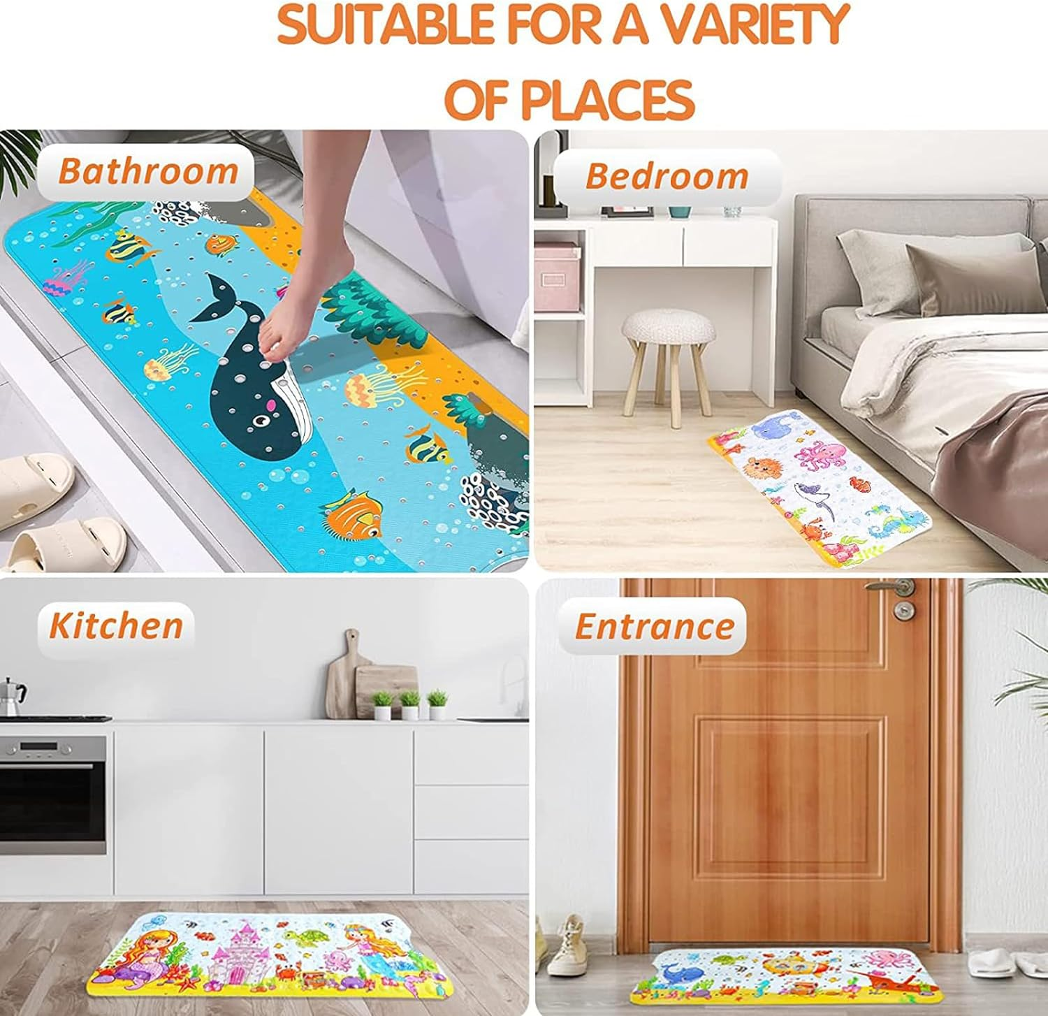 Make Bath Time Safe and Fun with Our Non-Slip Bath Mat for Kids, anti Slip Bathroom Toddler Shower Mat, Bath Mats with Suction Cups & Drain Holes, Machine Washable - Sea World Design image number 1