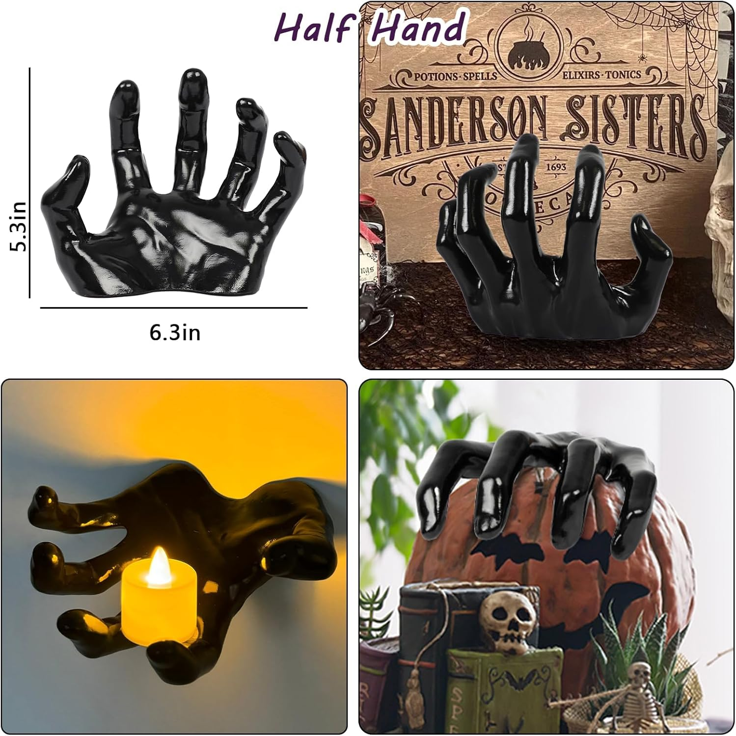 ZANZER Halloween Decorations, 3 Pack Wall Mounted Creepy Reaching Hands with Lighted Candles, Life-Sized Horror Hands for Gothic Wall Decorations, Scary Halloween Decorations Indoor image number 4