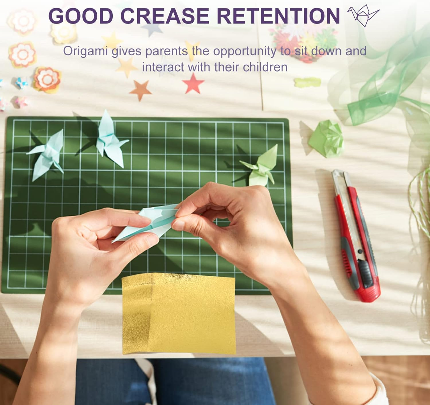 Kisangel 100Pcs 4&times;4 Square Origami Paper Gold Beautiful Foil Folding Paper for Crafting and Painting - Gold image number 2